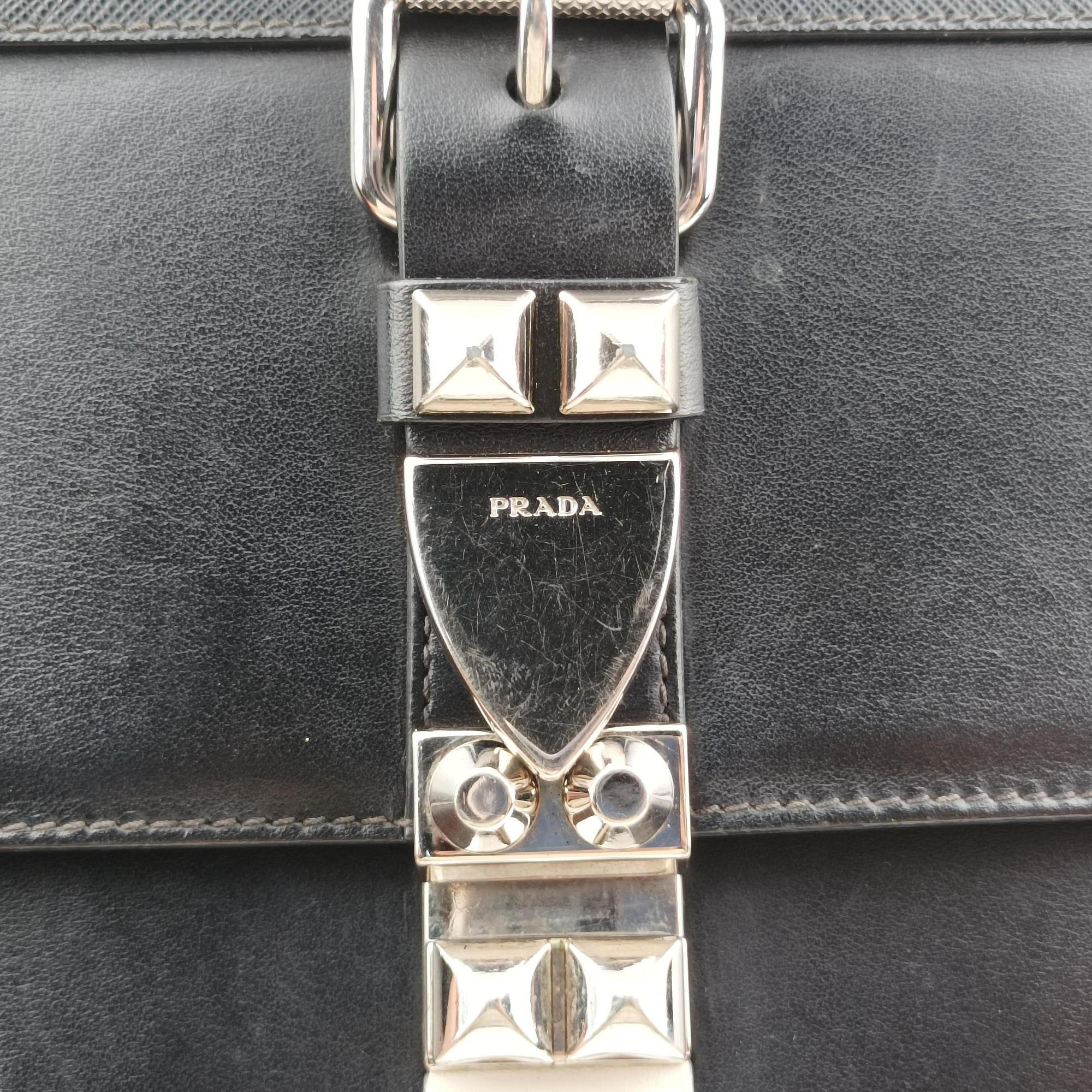 Electra Studded Black Leather×Saffiano leather 1BD120 25エレクトラ スタッズ ブラック レザー×サフィアーノレザー 1BD120 25