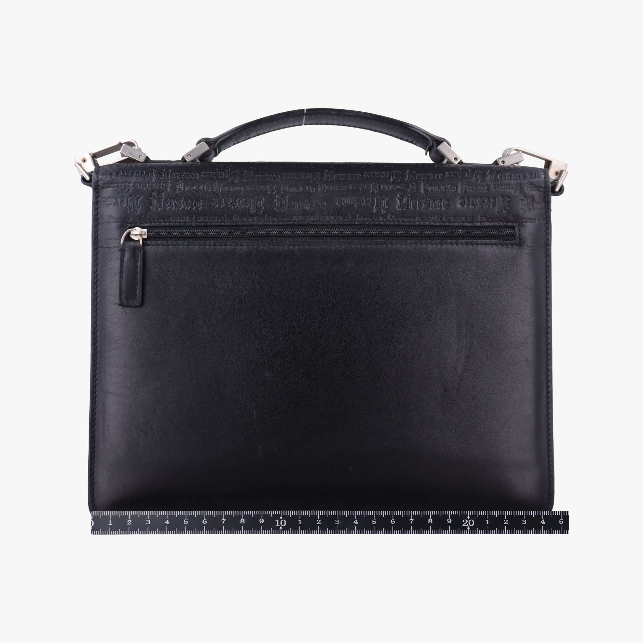 Embossed Logo Top Handle Messenger Black Leather ロゴ型押し 2WAY メッセンジャー ブラック レザー