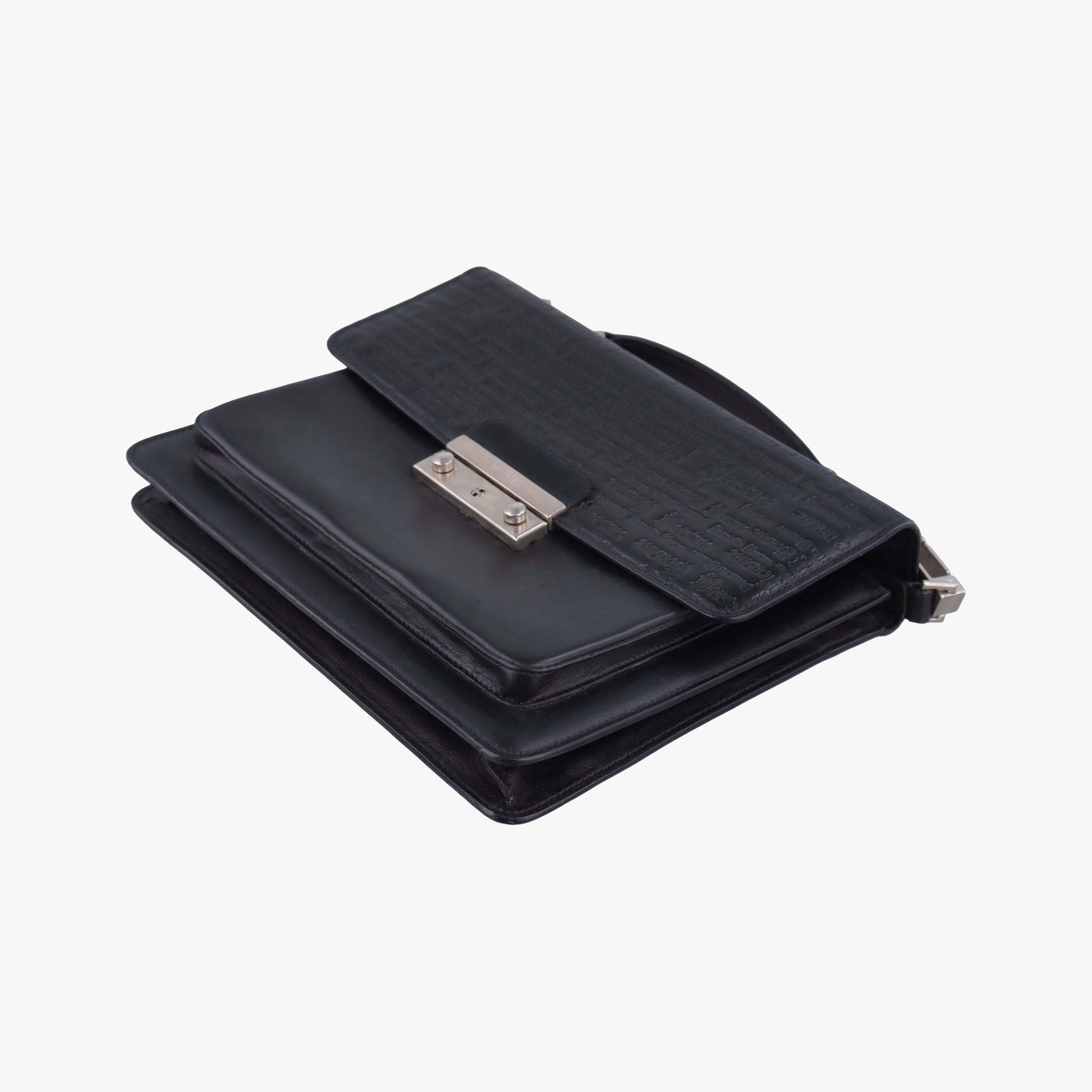 Embossed Logo Top Handle Messenger Black Leather ロゴ型押し 2WAY メッセンジャー ブラック レザー