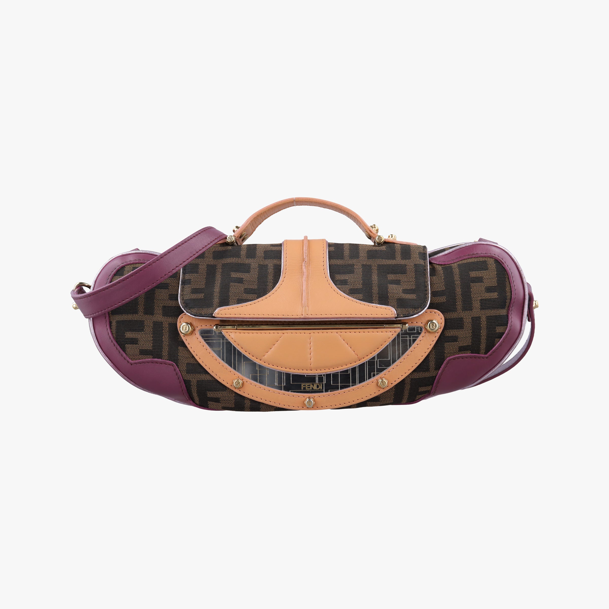 Zucca Vanity Mirror beige×Brown×purple canvas×leather 8BN133 2370-8BN133-MN5-049ズッカ バニティミラー ベージュ×ブラウン×パープル キャンバス×レザー 8BN133 2370-8BN133-MN5-049