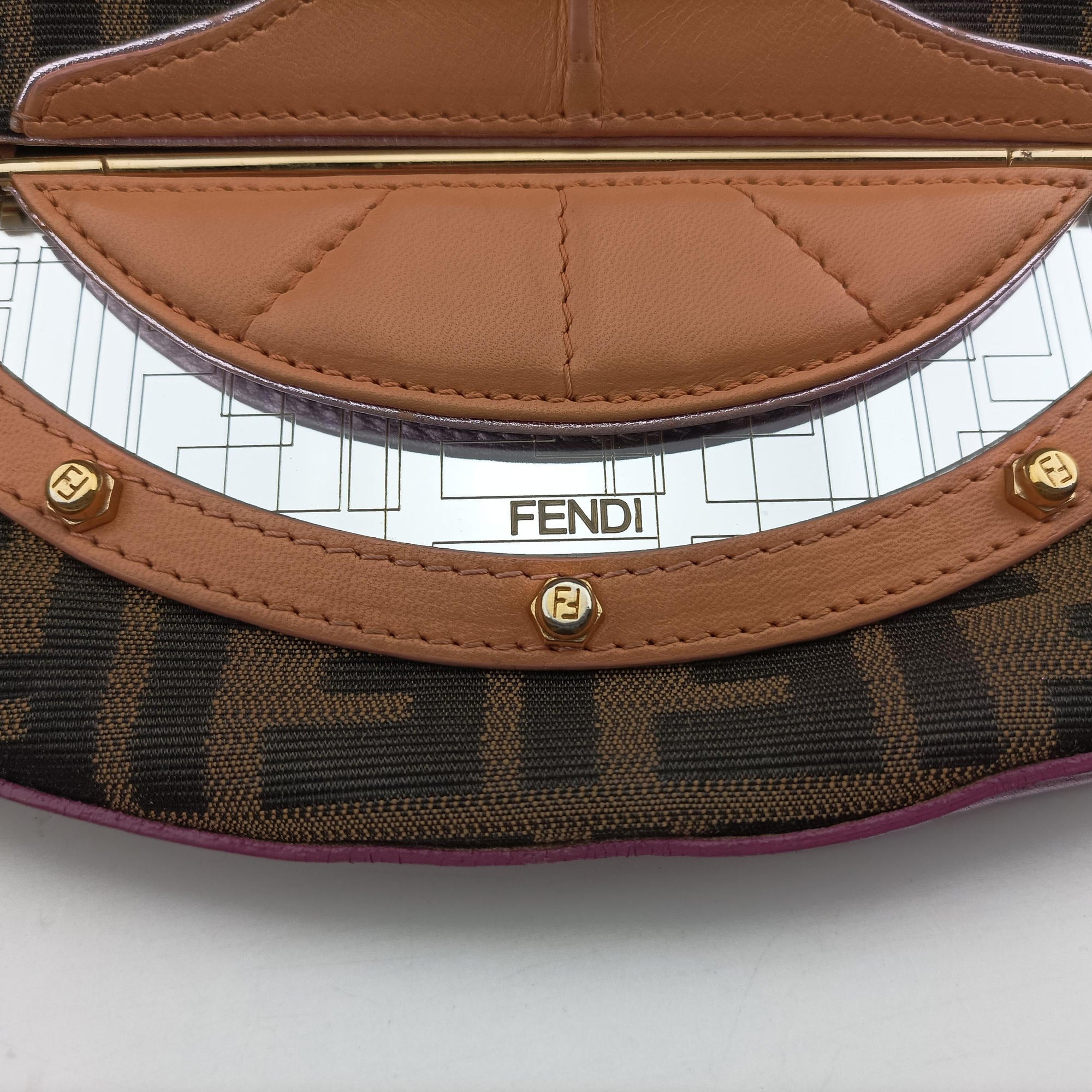 Zucca Vanity Mirror beige×Brown×purple canvas×leather 8BN133 2370-8BN133-MN5-049ズッカ バニティミラー ベージュ×ブラウン×パープル キャンバス×レザー 8BN133 2370-8BN133-MN5-049