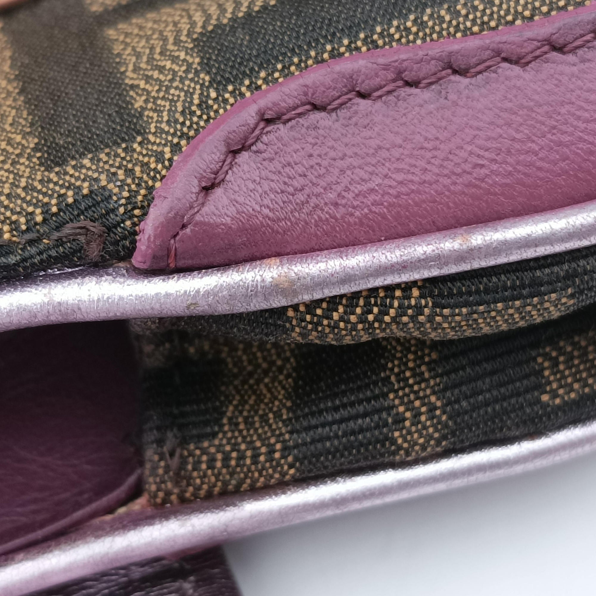 Zucca Vanity Mirror beige×Brown×purple canvas×leather 8BN133 2370-8BN133-MN5-049ズッカ バニティミラー ベージュ×ブラウン×パープル キャンバス×レザー 8BN133 2370-8BN133-MN5-049