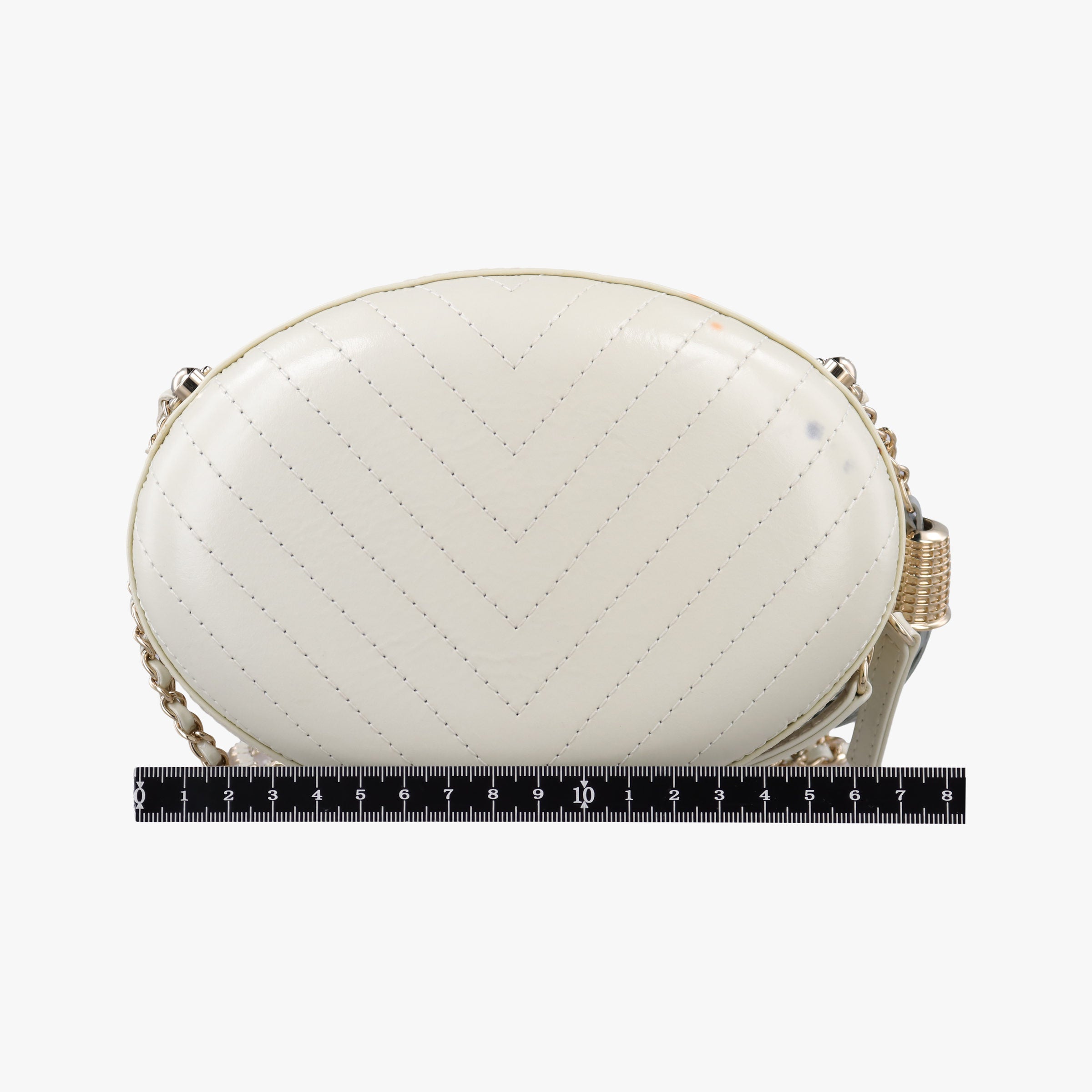 LA PAUSA Shiny Chevron Oval Tassel White Leather AS0204 26943915ラパウザ Vステッチ フリンジ ホワイト レザー AS0204 26943915