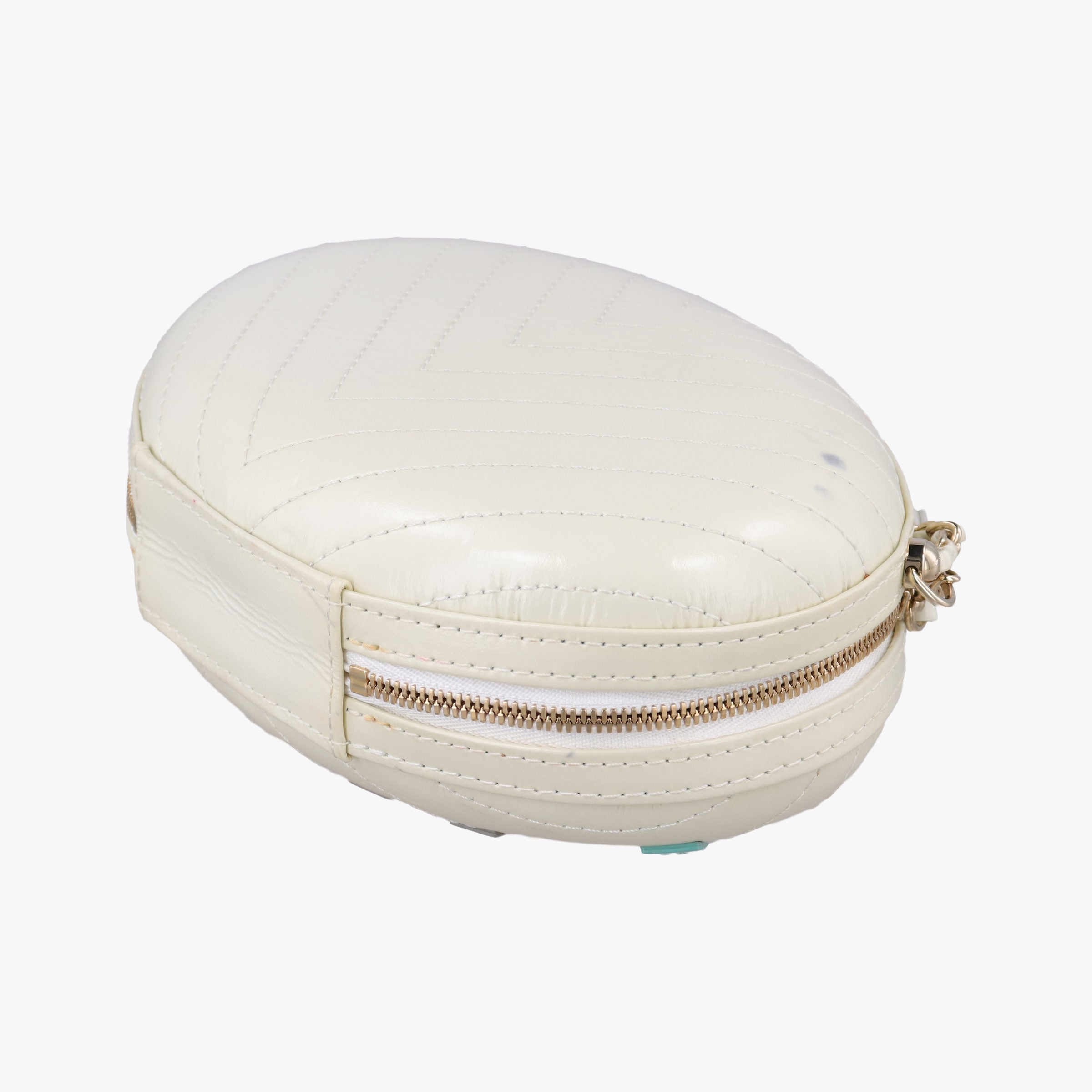 LA PAUSA Shiny Chevron Oval Tassel White Leather AS0204 26943915ラパウザ Vステッチ フリンジ ホワイト レザー AS0204 26943915