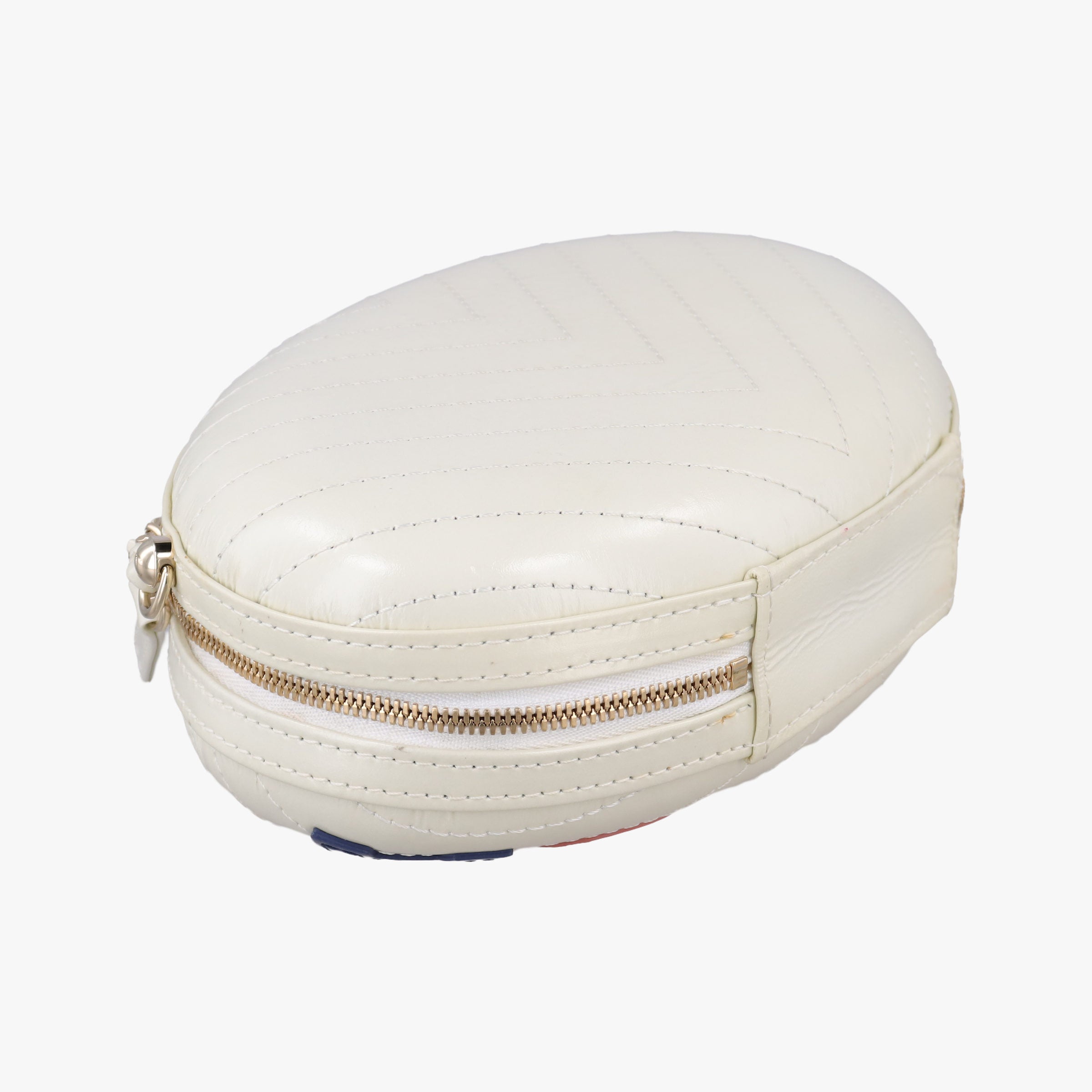 LA PAUSA Shiny Chevron Oval Tassel White Leather AS0204 26943915ラパウザ Vステッチ フリンジ ホワイト レザー AS0204 26943915