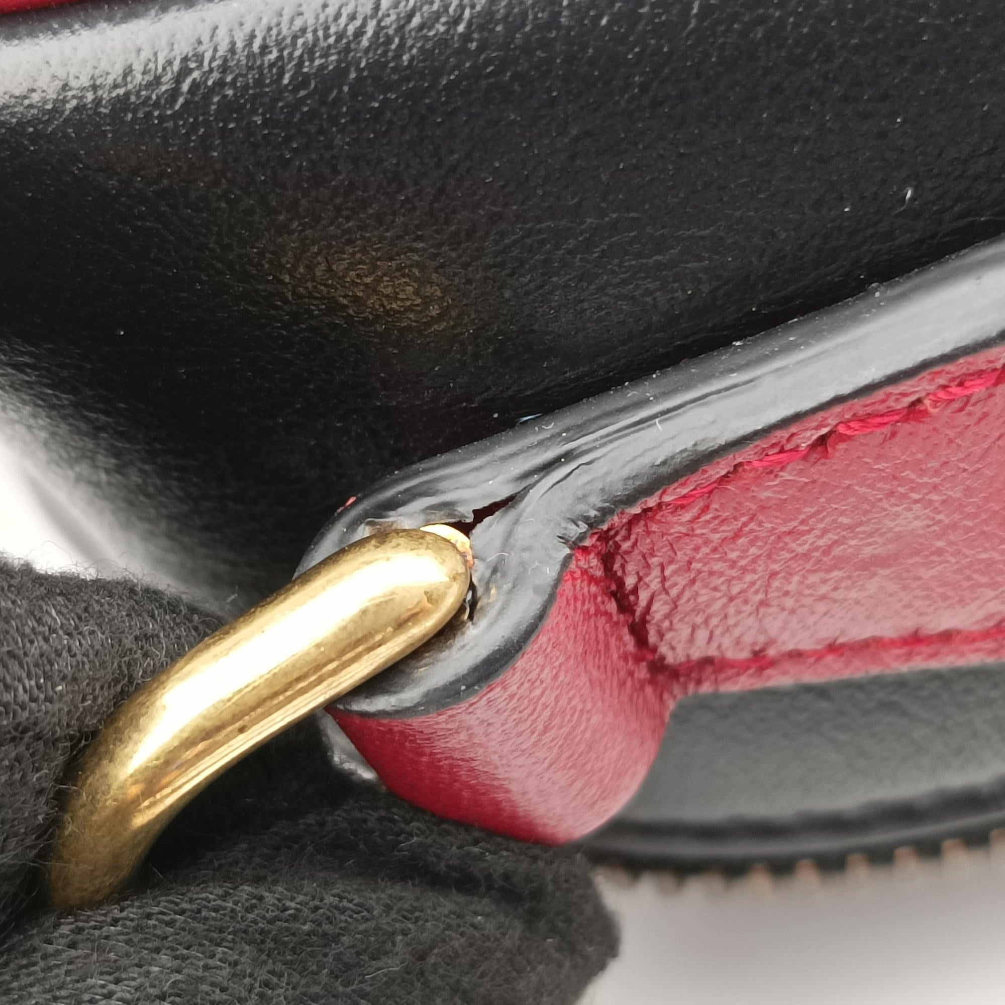 GG Marmont Bamboo Top Handle Black×Red Leather 602270 H031709587GGマーモント バンブー トップ ハンドル ブラック×レッド レザー 602270 H031709587