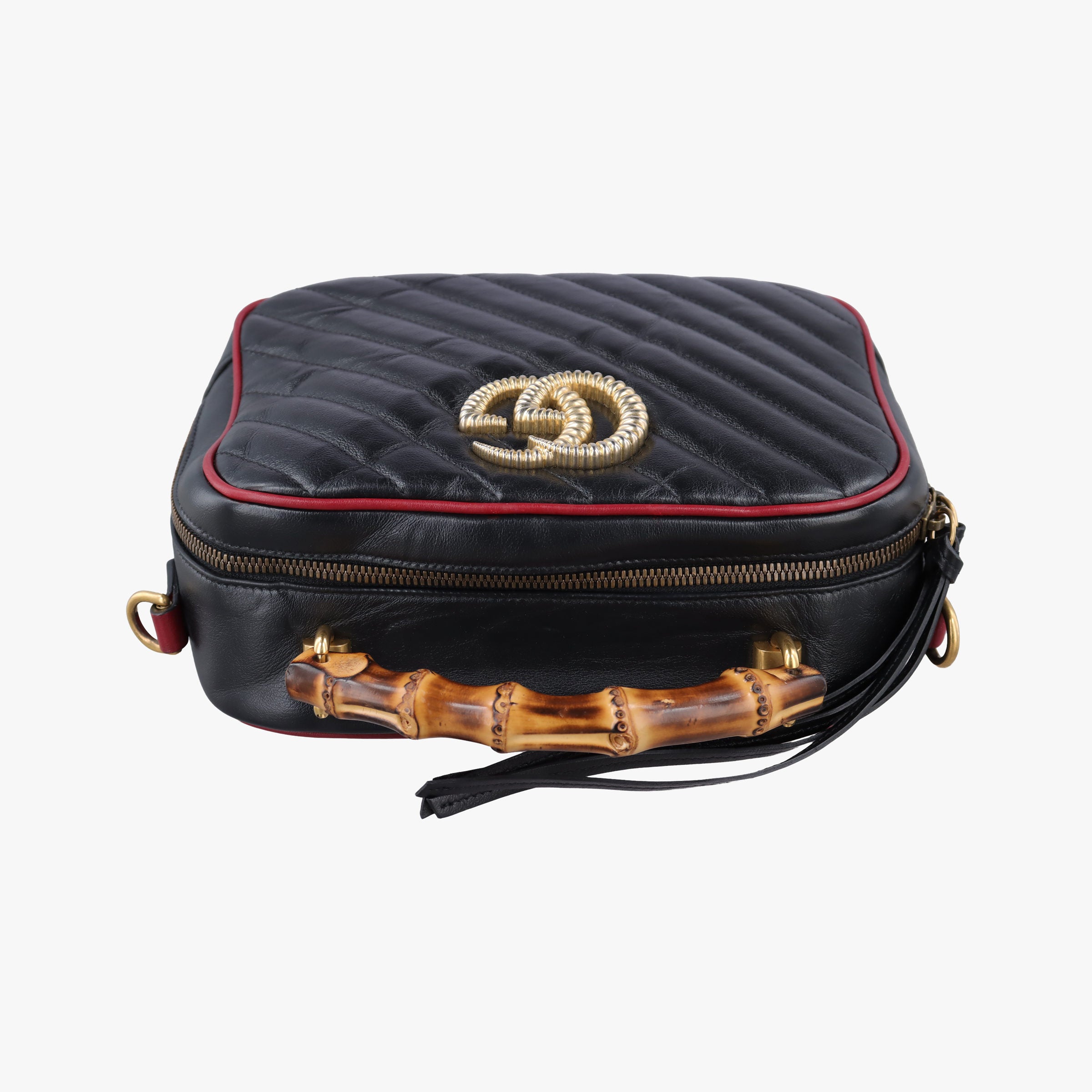 GG Marmont Bamboo Top Handle Black×Red Leather 602270 H031709587GGマーモント バンブー トップ ハンドル ブラック×レッド レザー 602270 H031709587