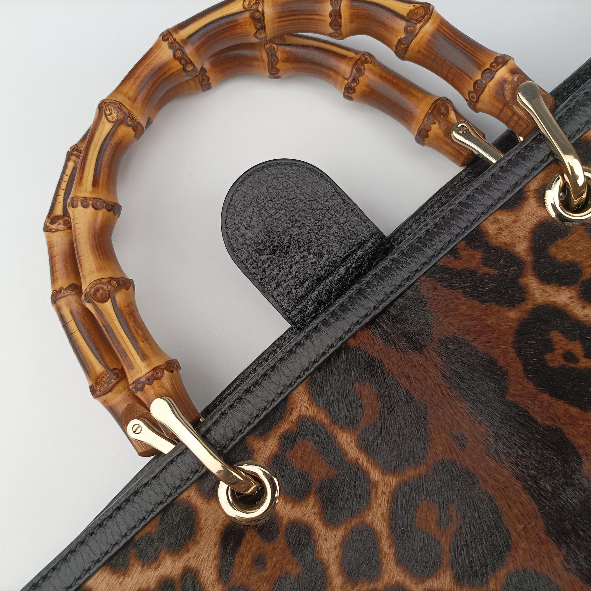 bamboo shopper Leopard Print Brown×Multicolour ponyhair×leather 323658 F014102242バンブーショッパー レオパード ブラウン×マルチカラー ハラコ×レザー 323658 F014102242