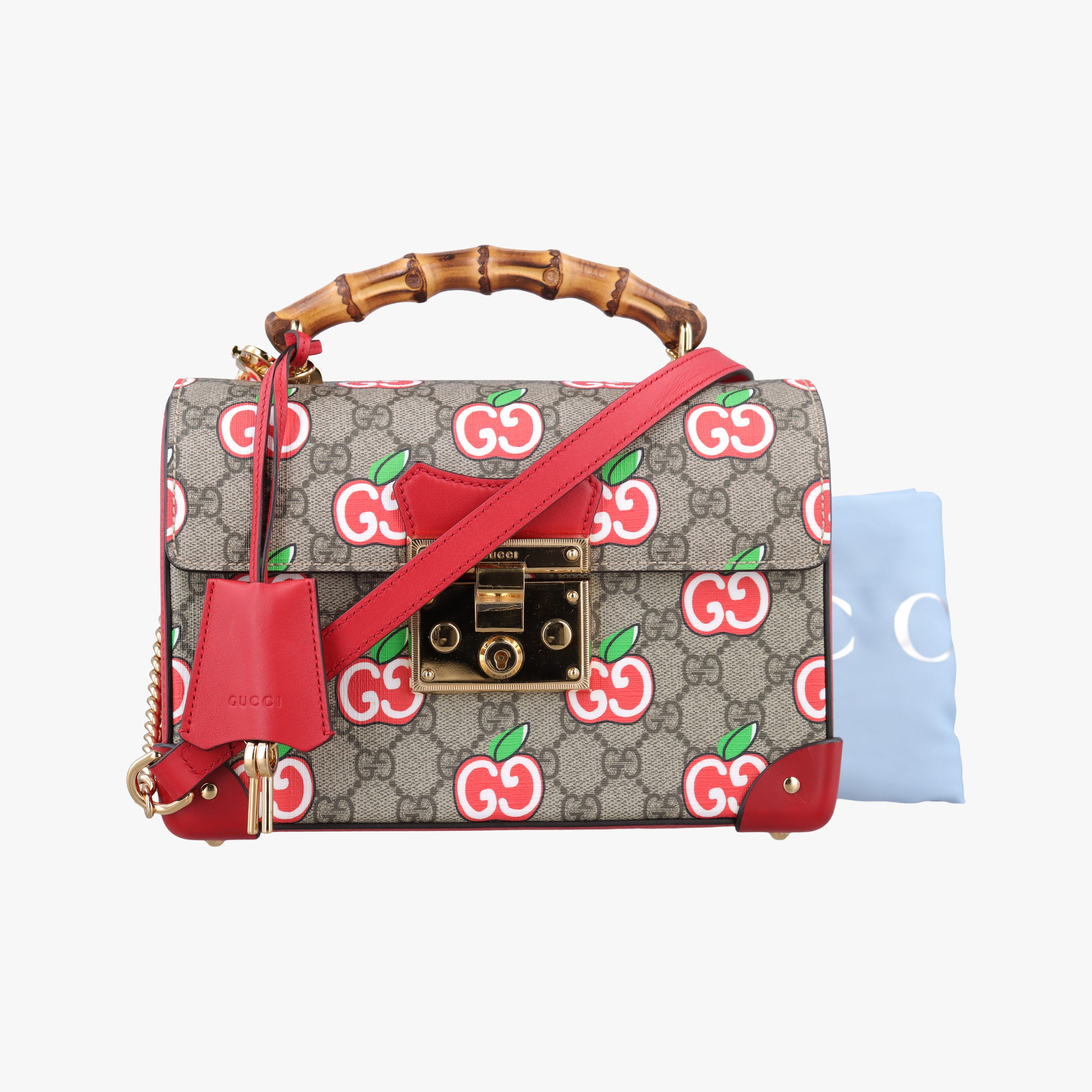 GG flora Padlock Bamboo beige×red×multi PVC coated canvas×Leather 603221 I033033518GGアップル パドロック バンブー ベージュ×レッド×マルチ PVCコーティングキャンバス×レザー 603221 I033033518