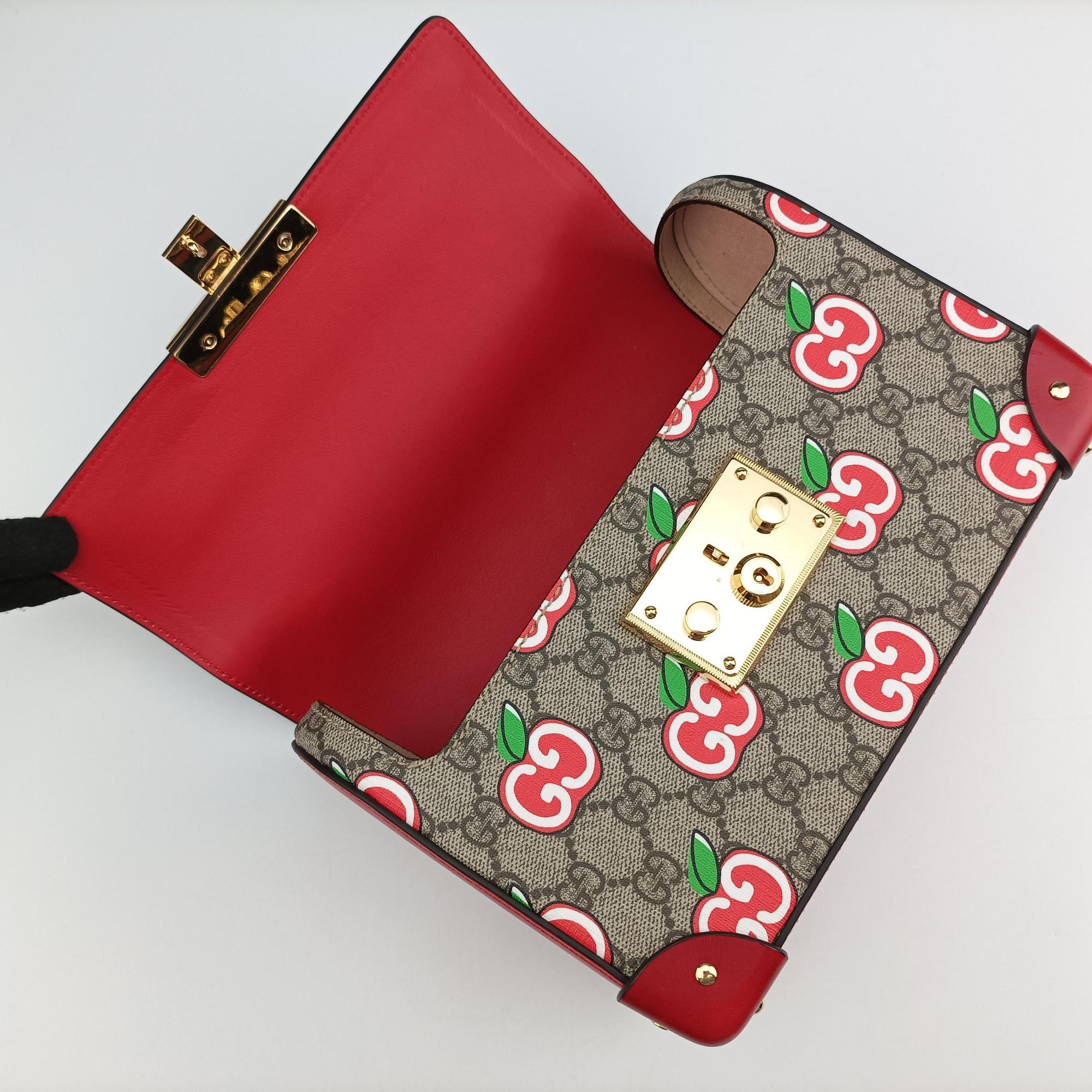 GG flora Padlock Bamboo beige×red×multi PVC coated canvas×Leather 603221 I033033518GGアップル パドロック バンブー ベージュ×レッド×マルチ PVCコーティングキャンバス×レザー 603221 I033033518