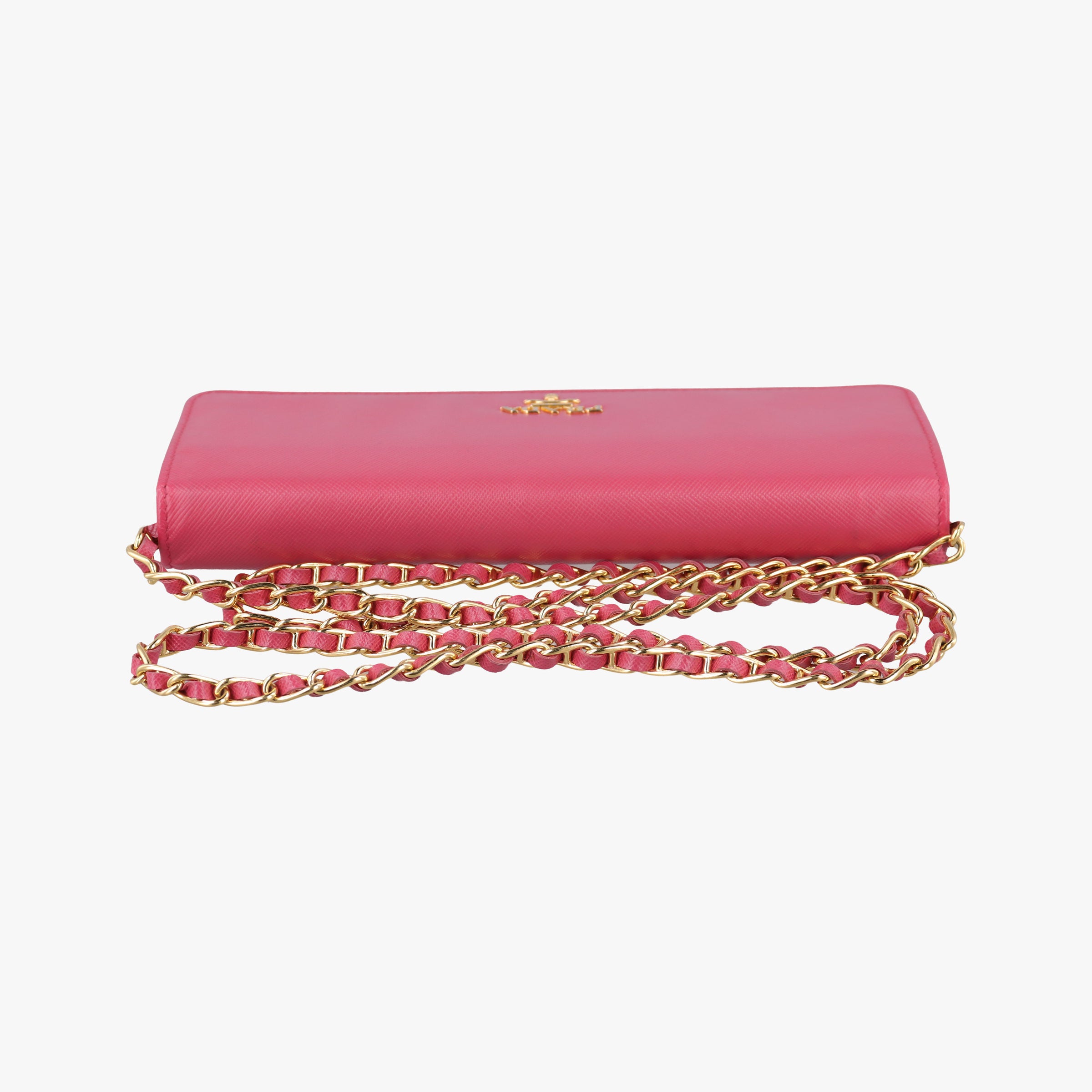 Metal Wallet on Chain Cornflower Clutch Pink Saffiano leather 1MT290 181メタル ウォレット オン チェーン コーンフラワー クラッチ ピンク サフィアーノレザー 1MT290 181