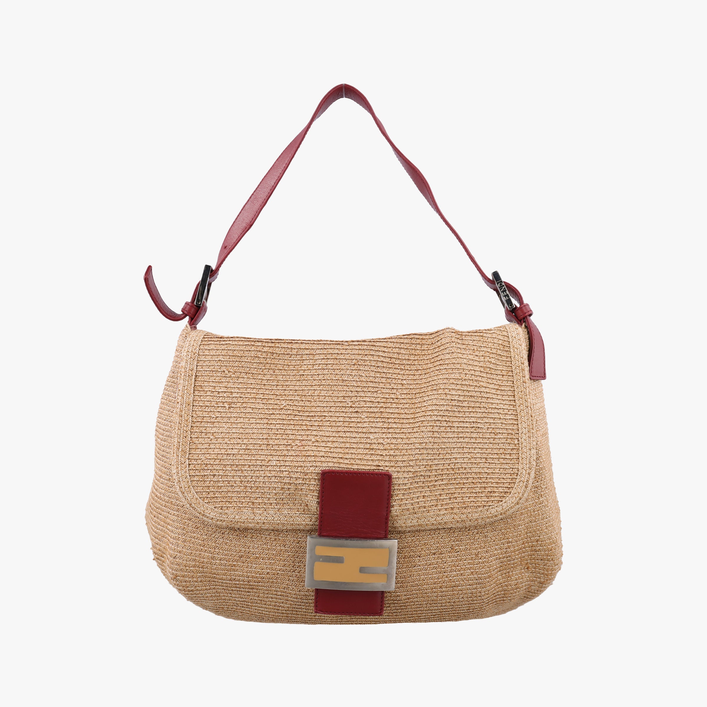 Mamma Baguette Beige × Burgundy Raffia × Leather 8BR001 Lot number unknownマンマバケット ベージュ × ボルドー ラフィア × レザー 8BR001 製番不明