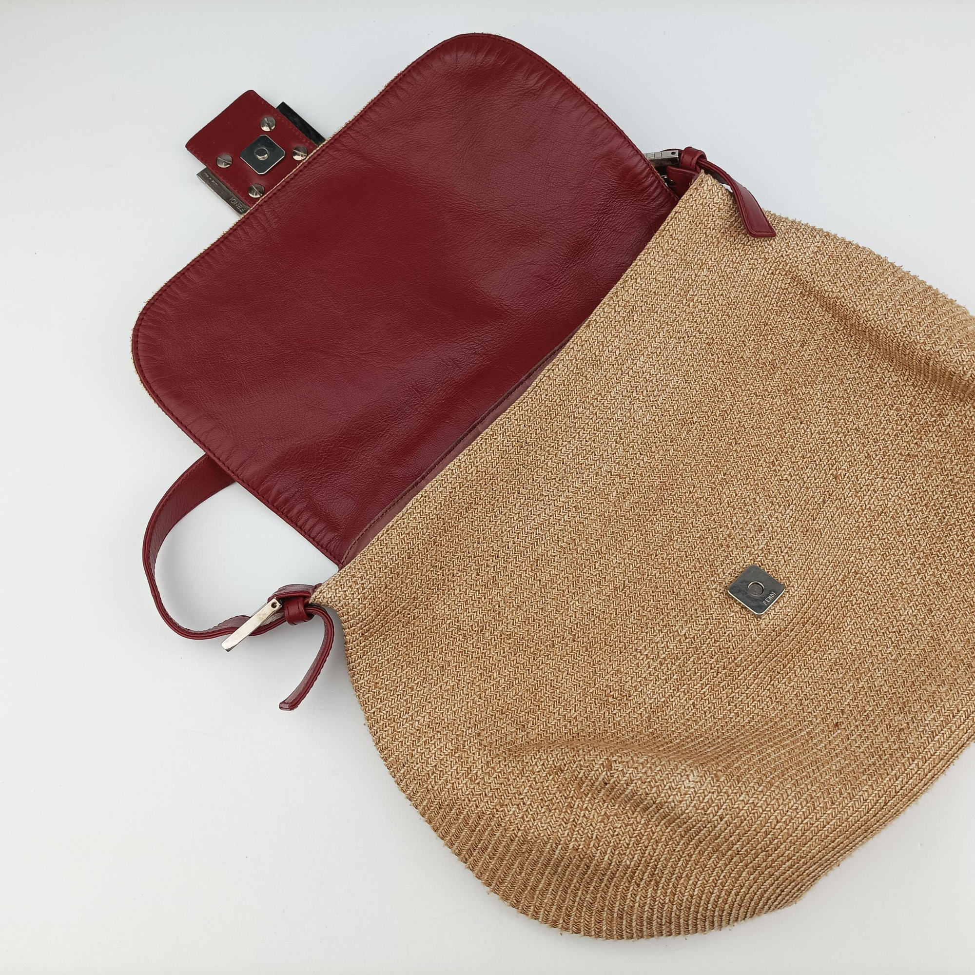 Mamma Baguette Beige × Burgundy Raffia × Leather 8BR001 Lot number unknownマンマバケット ベージュ × ボルドー ラフィア × レザー 8BR001 製番不明