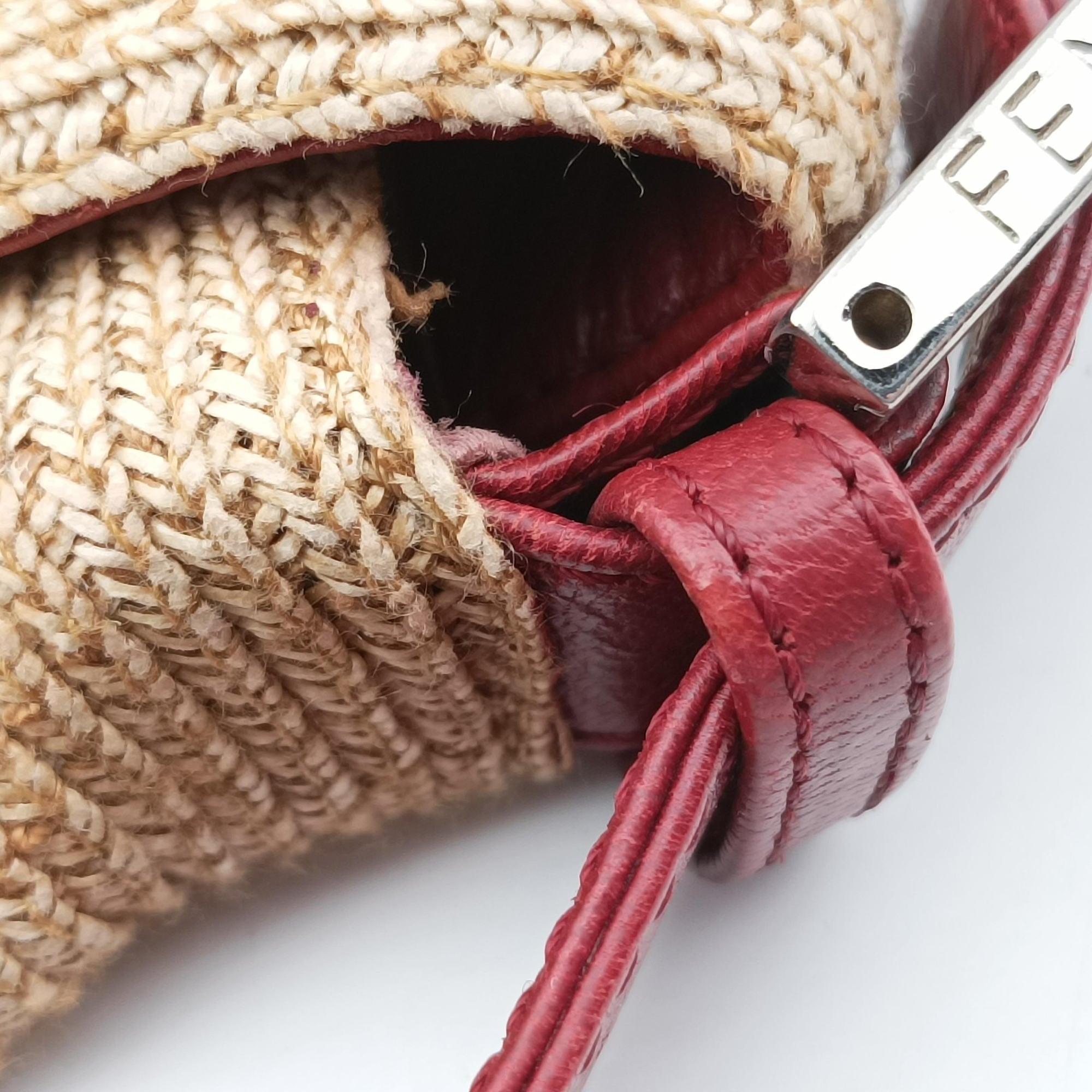 Mamma Baguette Beige × Burgundy Raffia × Leather 8BR001 Lot number unknownマンマバケット ベージュ × ボルドー ラフィア × レザー 8BR001 製番不明