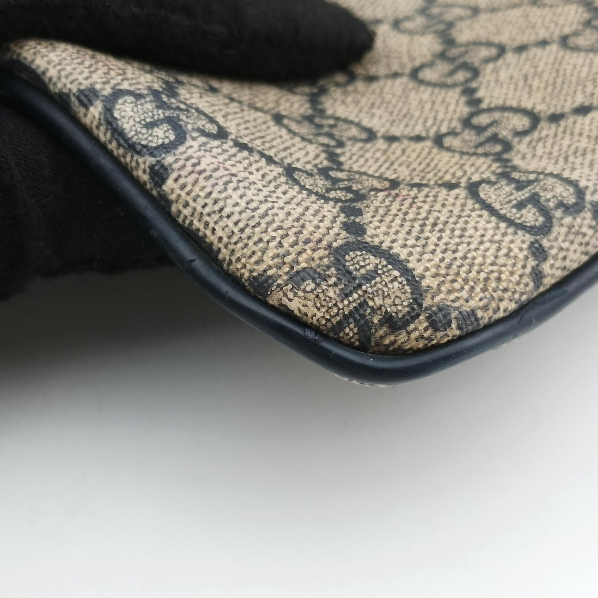 GG Plus GG Supreme Beige×Navy PVC coated canvas×Leather 201446 Lot number unknownGGプラス GGスプリーム ベージュ×ネイビー PVCコーティングキャンバス×レザー 201446 製番不明