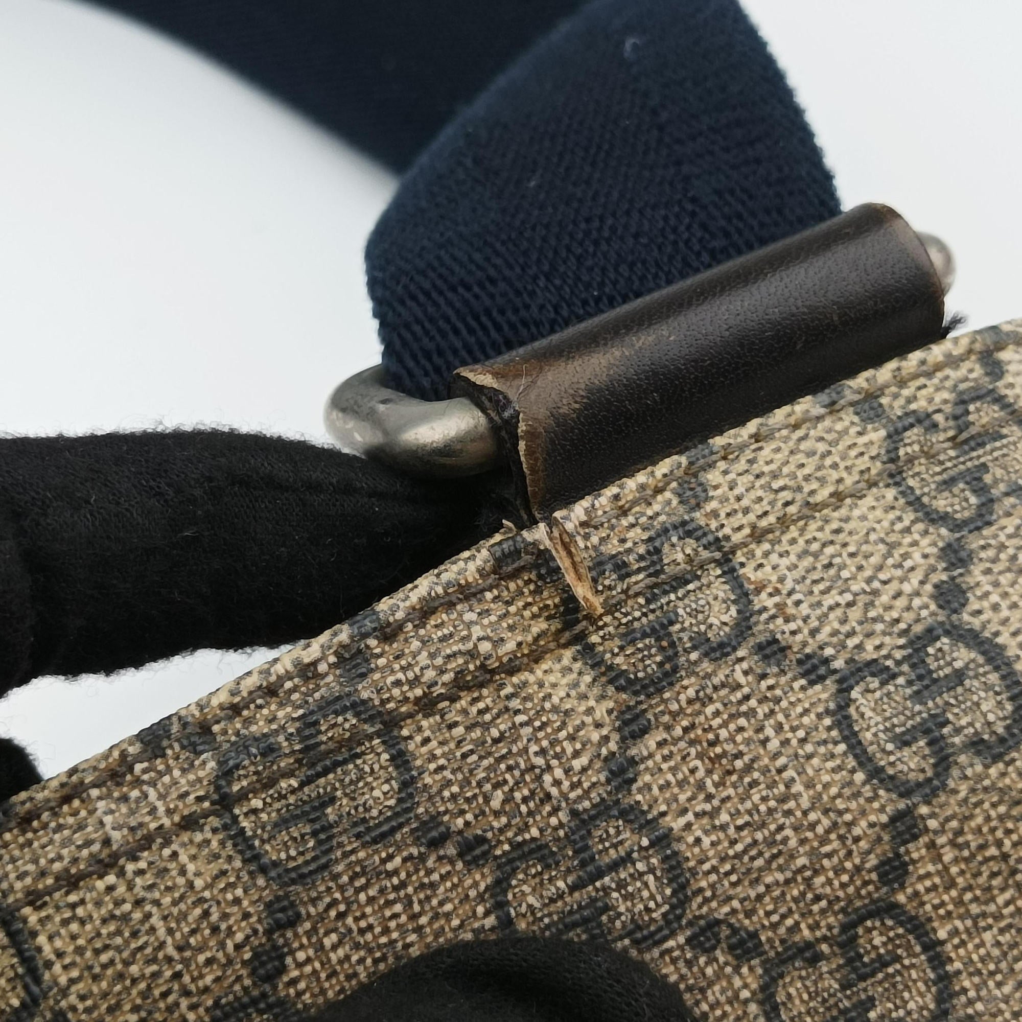 GG Plus GG Supreme Beige×Navy PVC coated canvas×Leather 201446 Lot number unknownGGプラス GGスプリーム ベージュ×ネイビー PVCコーティングキャンバス×レザー 201446 製番不明