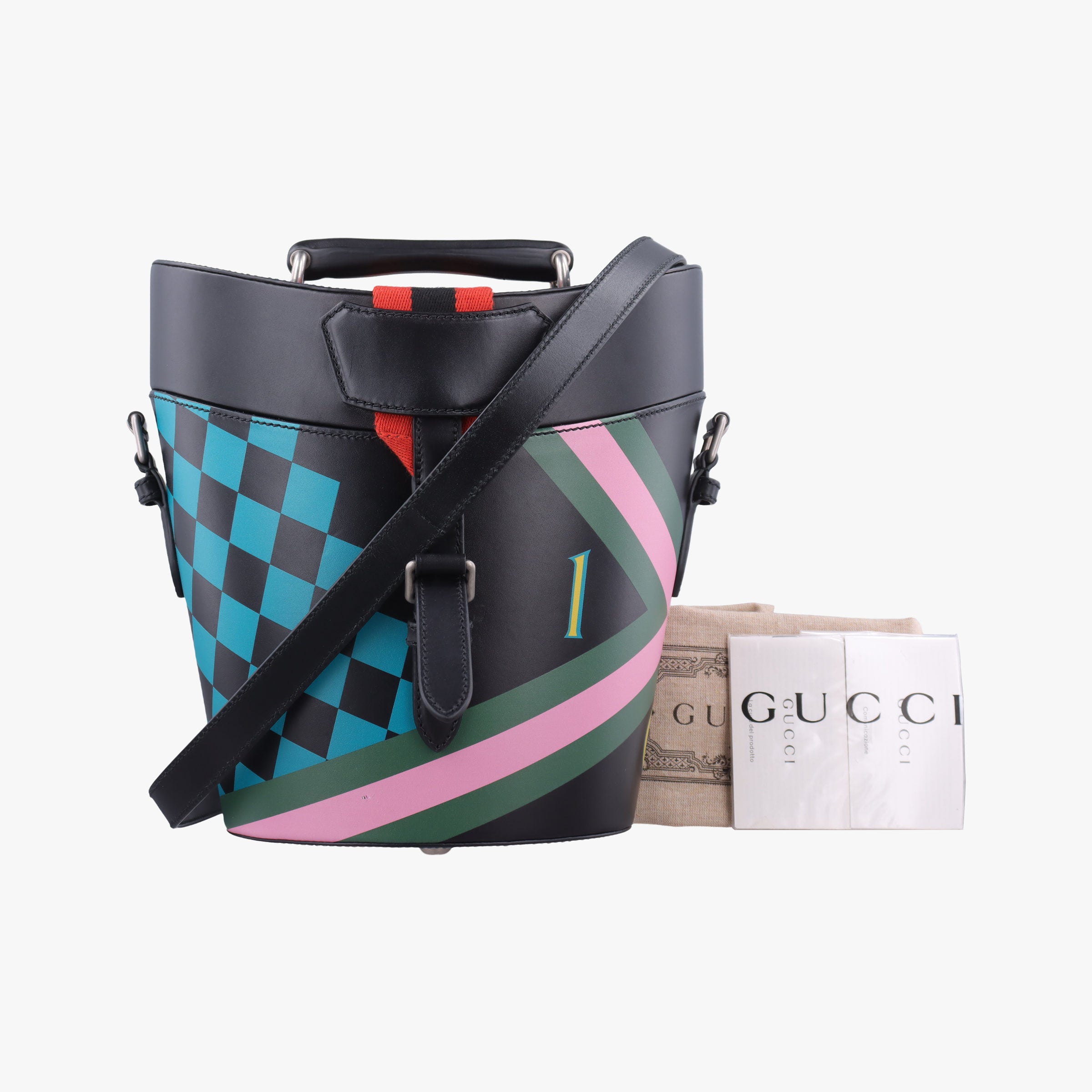 Printed bucket Black × blue × pink × green Leather 675882 I3023790プリント バケット ブラック × ブルー × ピンク × グリーン レザー 675882 I3023790