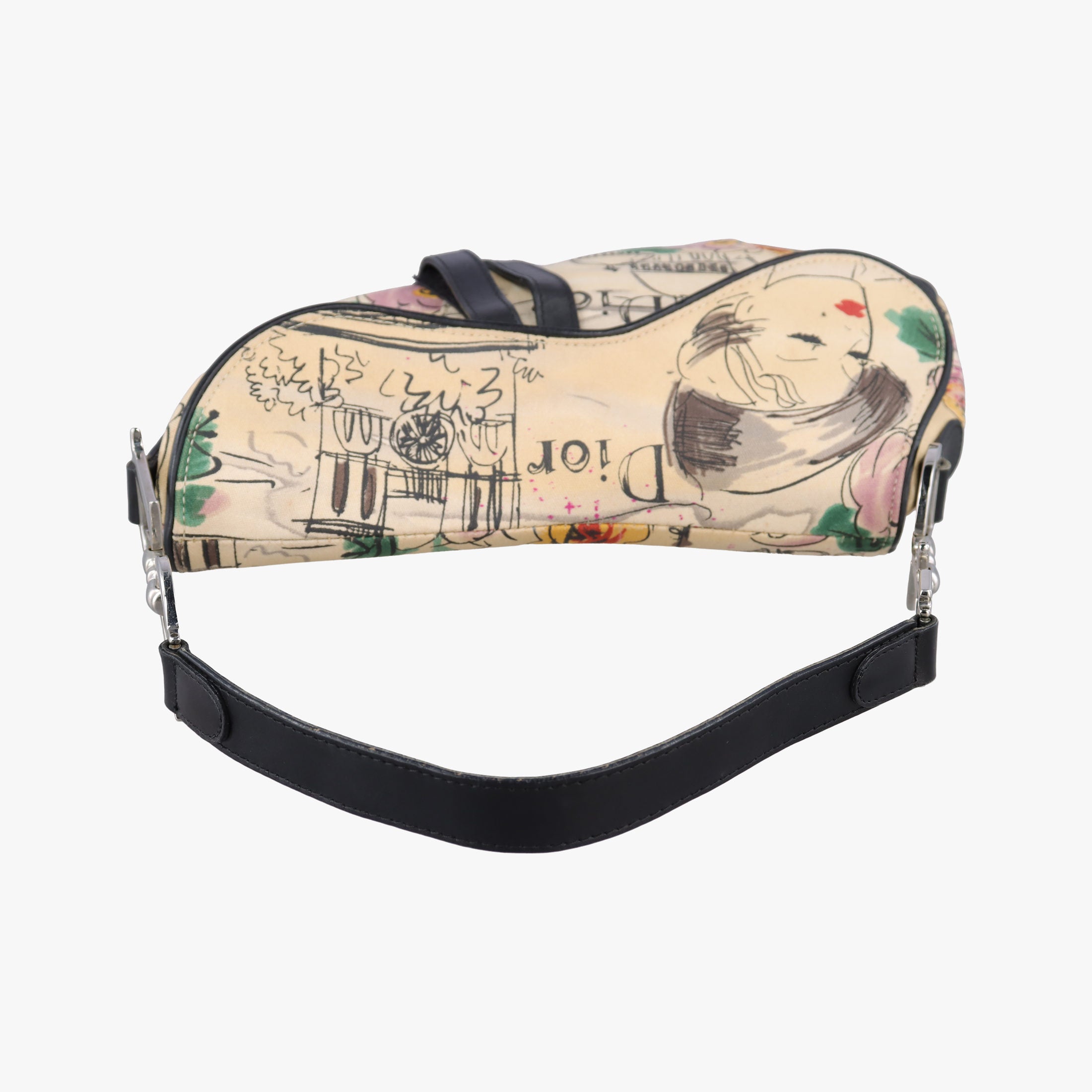 Paris '50s Motif Print Saddle Bag Beige × Multicolor Canvas × Leather 06-RU-003550's パリ モチーフ プリント サドルバッグ ベージュ×マルチカラー キャンバス × レザー 06-RU-0035