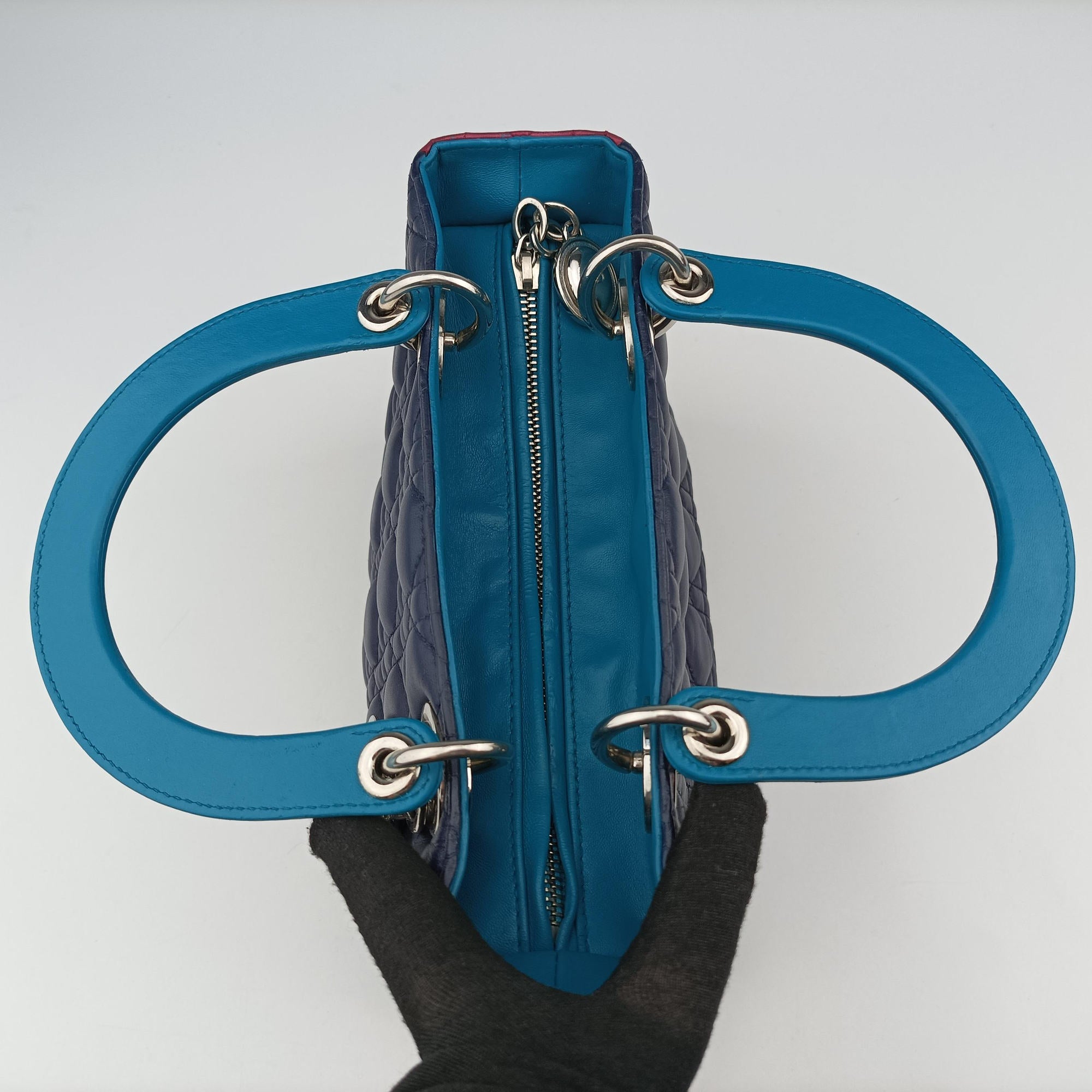 Lady Dior Navy×Pink×Light Blue lambskin 11-MA-1101レディディオール ネイビー×ピンク×ライトブルー ラムスキン 11-MA-1101