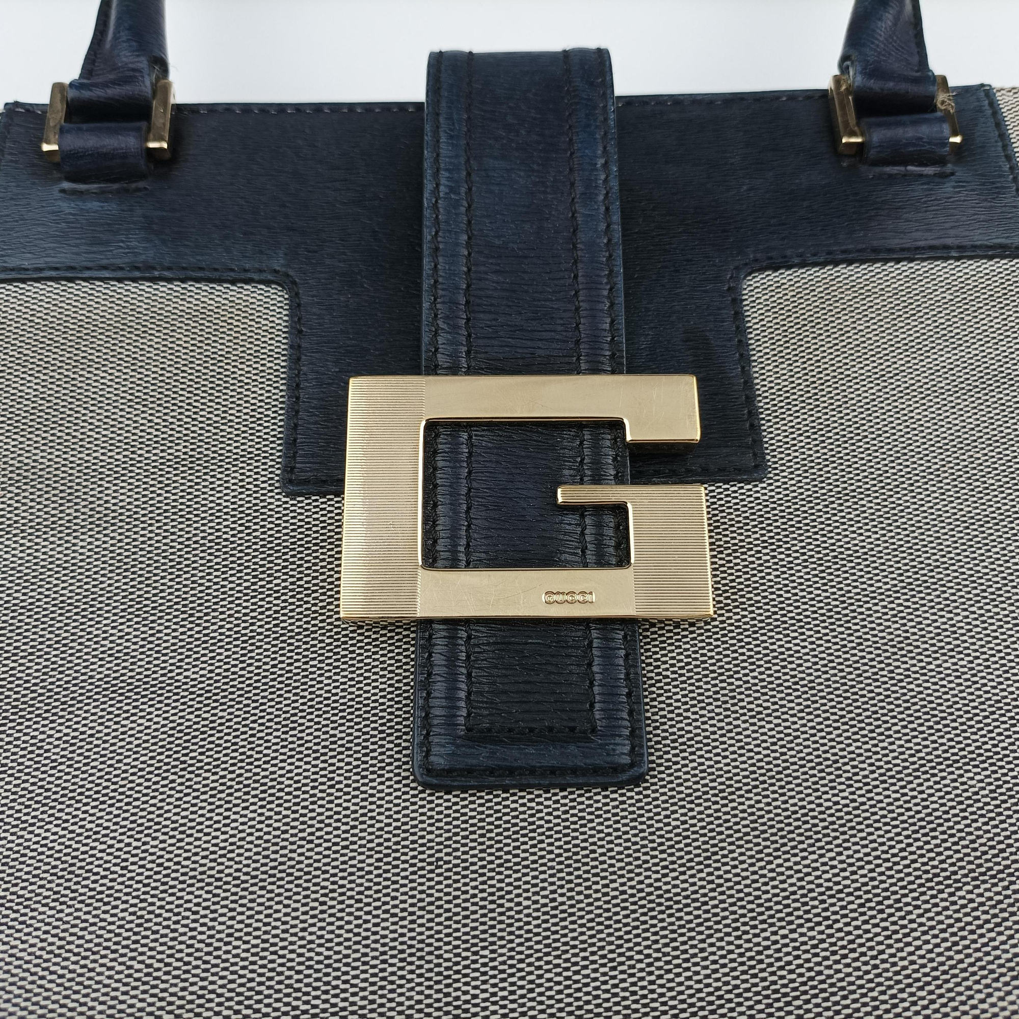 G logo tote Gray×Navy Leather×Canvas 002.11 Gロゴ トート グレー×ネービー レザー×キャンバス 002.11