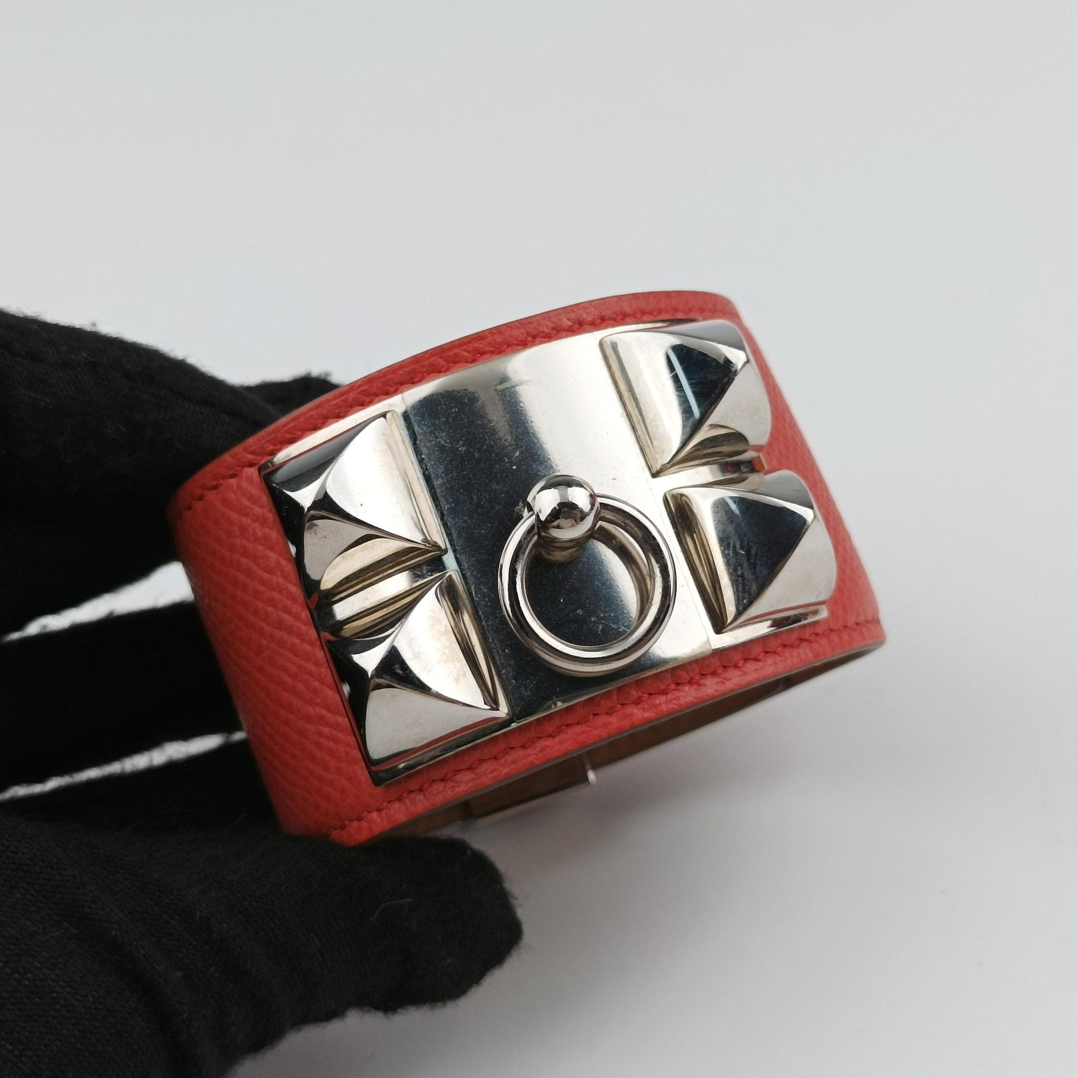 Collier de chien Red×silver Leather×GP S T ID 003コリエ ド シアン レッド×シルバー レザー×GP S T ID 003