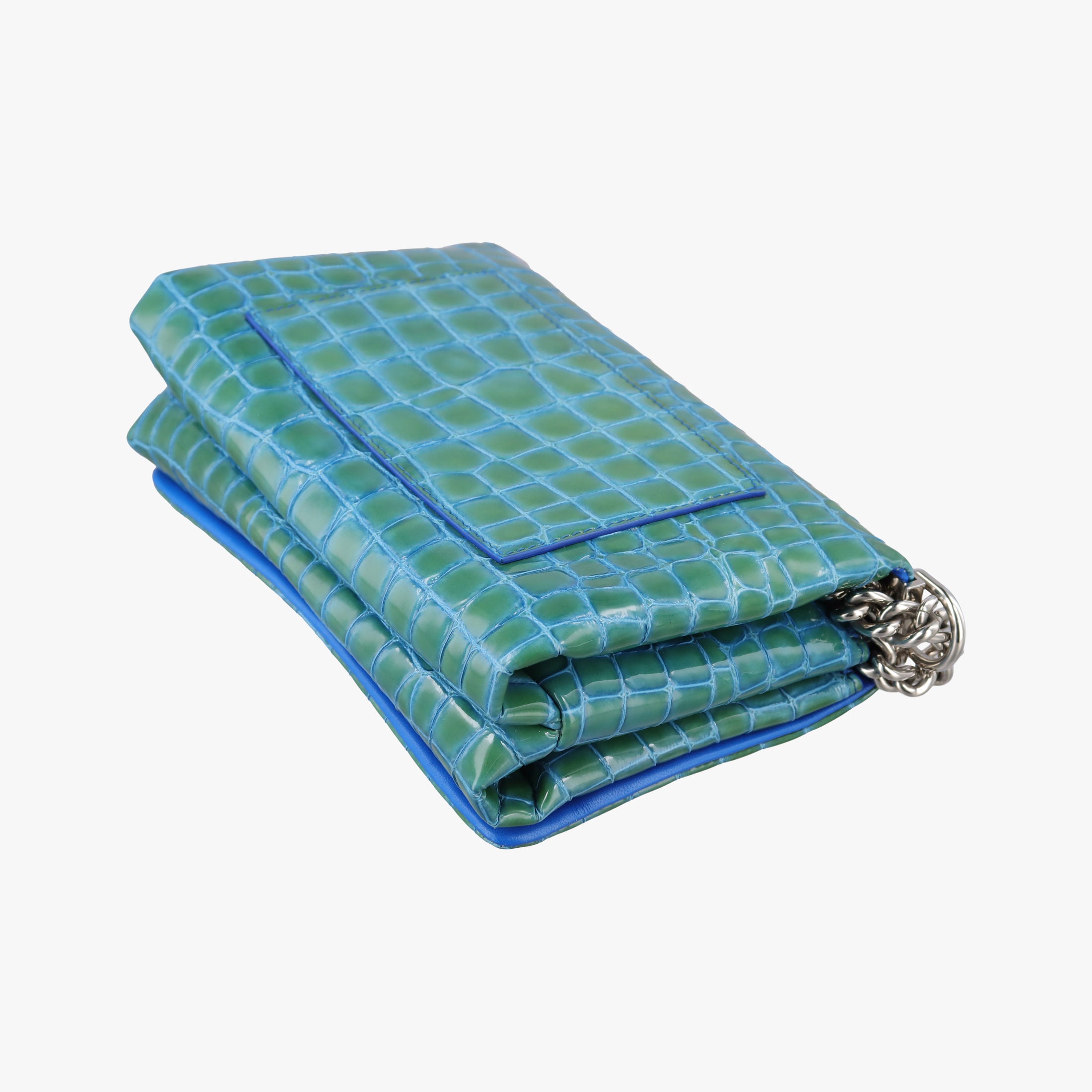 La Medusa Blue Croc-Effect Embossed Calf Leather CLG 647024607711ラ メドゥーサ ブルー クロコダイル調 エンボスレザー CLG 647024607711