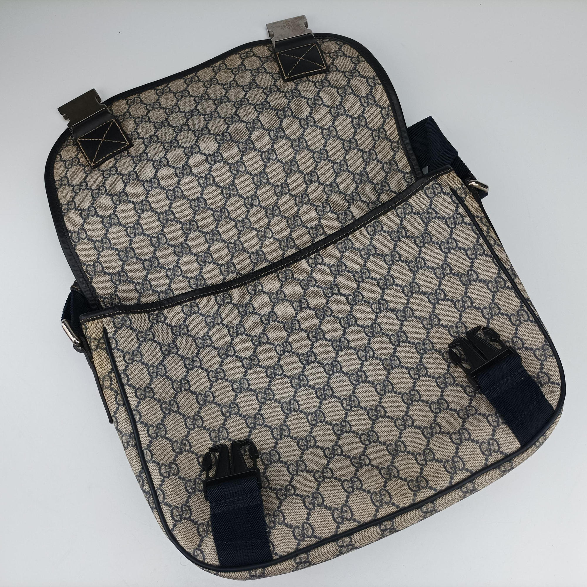 GG Plus Messenger beige×navy PVC coated canvas 201732 H6461988GGプラス メッセンジャー ベージュ×ネイビー PVCコーティングキャンバス 201732 H6461988