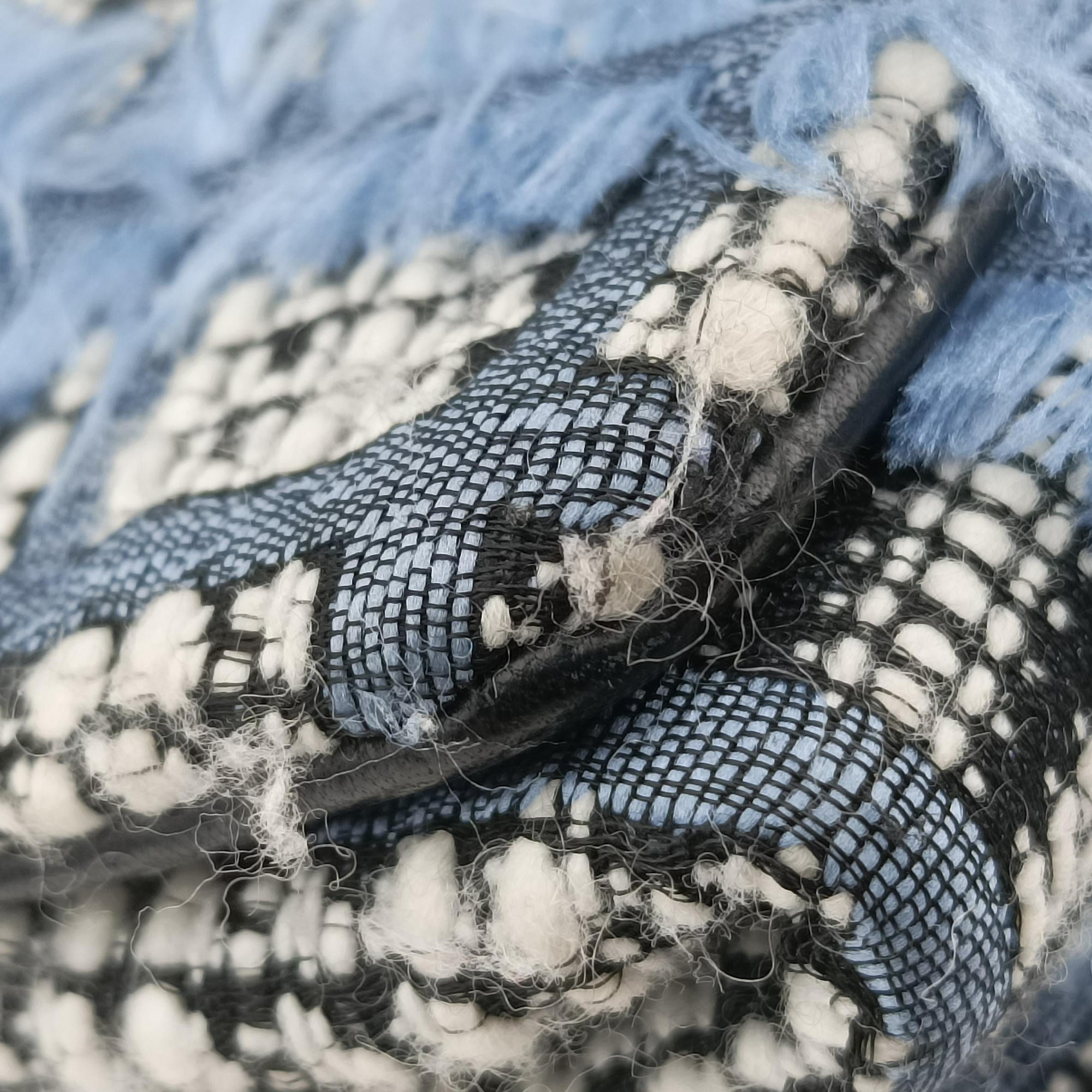 Palazzo Sultan Blue×White Tweed & Leather CLG 117233742220パラッツォ スルタン ブルー×ホワイト ツイード × レザー CLG 117233742220