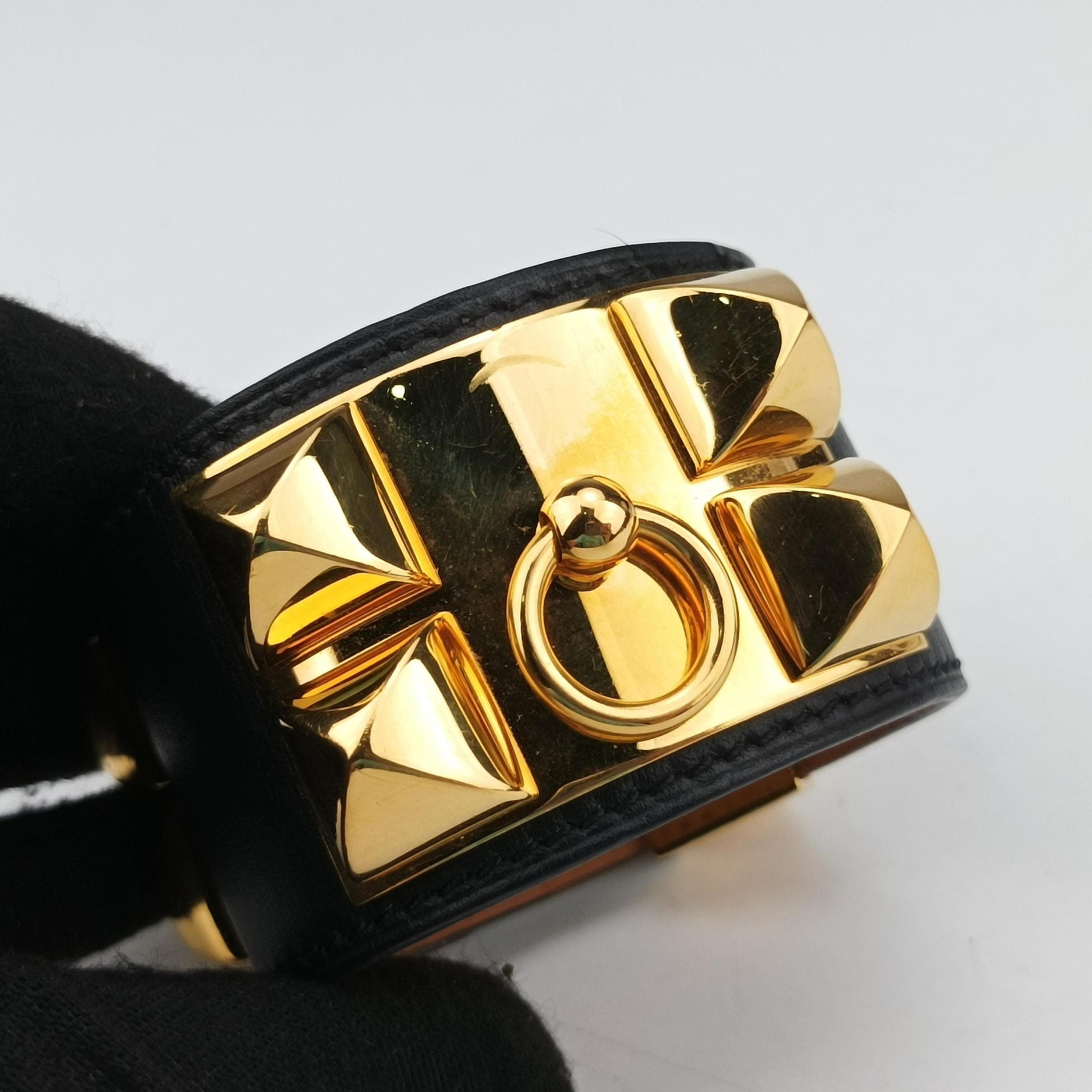 Collier de Chien Black×golden Leather × GP SI▢Qコリエ ド シアン ブラック×ゴールド レザー×GP SI▢Q