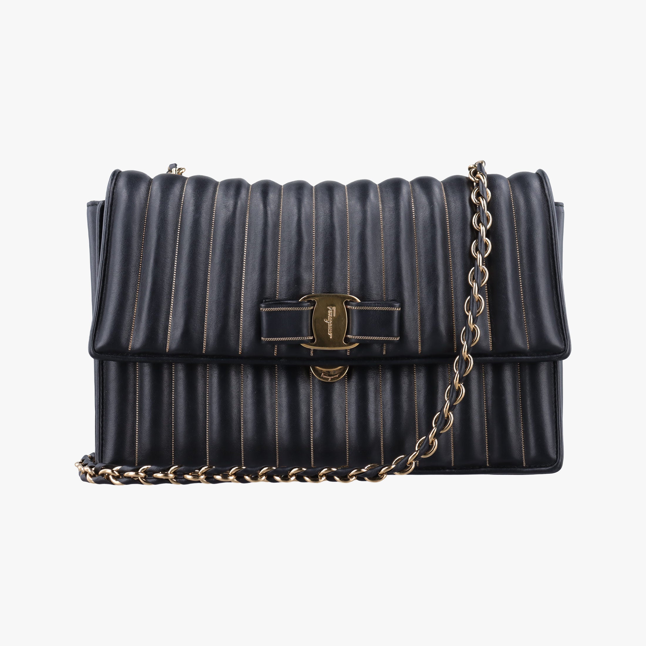 Vara Logo Ribbon Stripe Black Leather AU-21/F164ヴァラ ロゴ リボン ストライプ ブラック レザー AU-21/F164