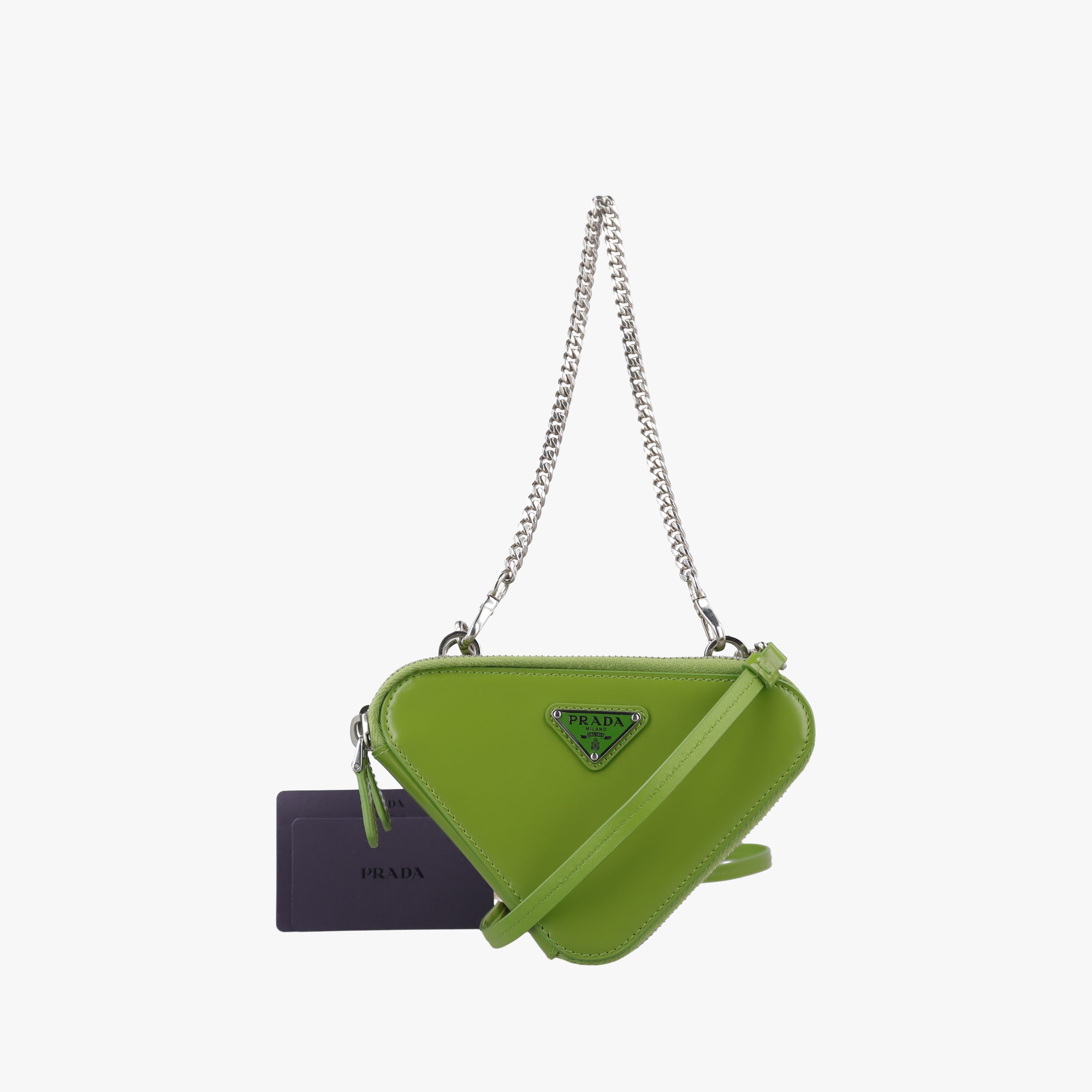 Triangle Logo Plate Green SAFFIANO Leather 1NR015 234トライアングルロゴ グリーン サフィアーノレザー 1NR015 234