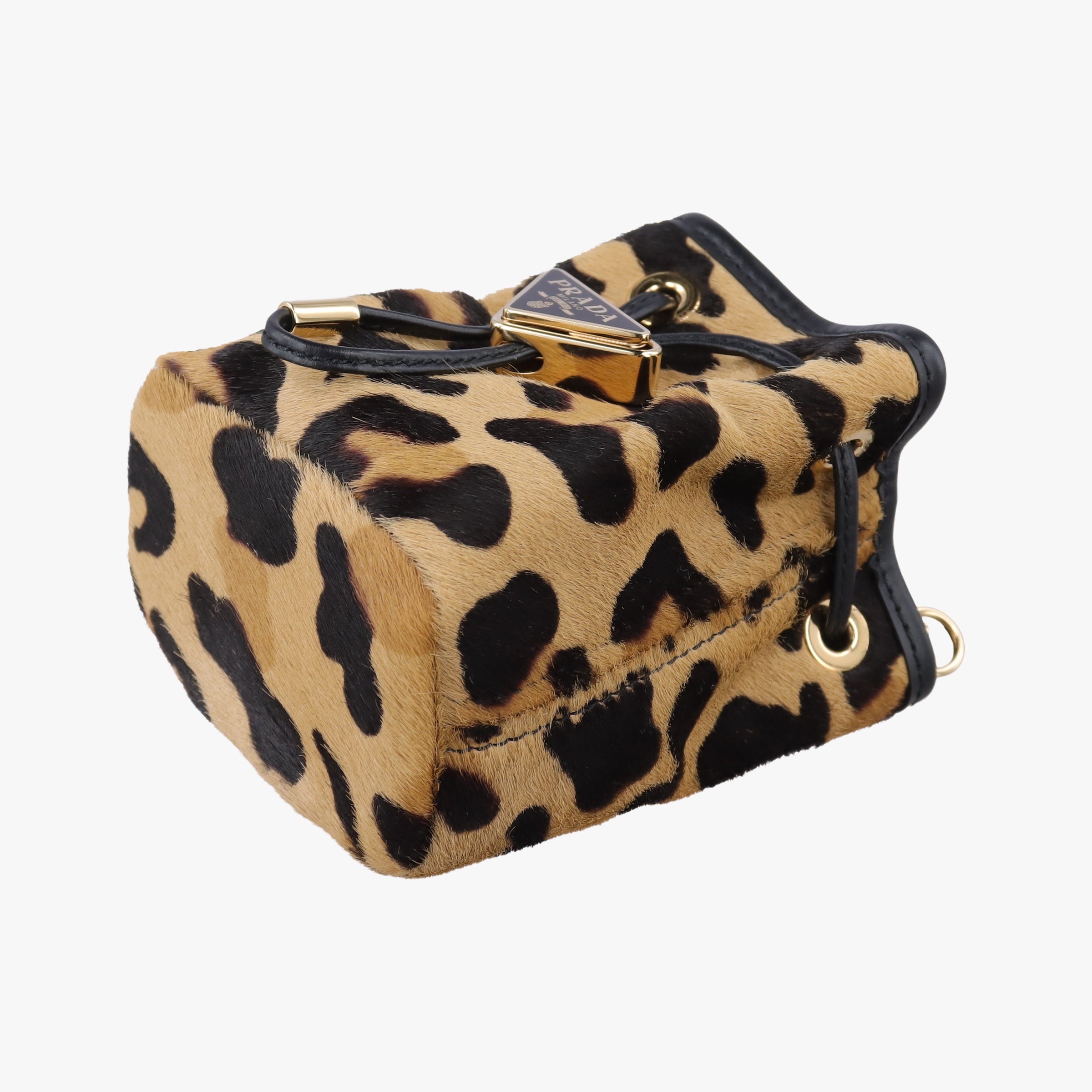 Leopard print mini pouch Beige x Black x Light Brown pony hair×leather 1NR016 42レオパード柄 ミニポーチ ベージュ×黒×ライトブラウン ハラコ×レザー 1NR016 42