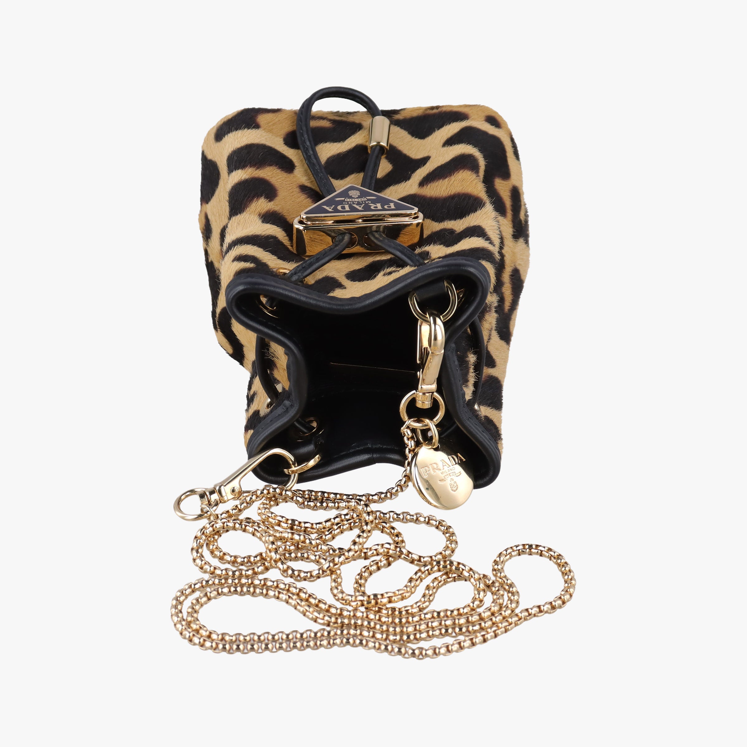 Leopard print mini pouch Beige x Black x Light Brown pony hair×leather 1NR016 42レオパード柄 ミニポーチ ベージュ×黒×ライトブラウン ハラコ×レザー 1NR016 42