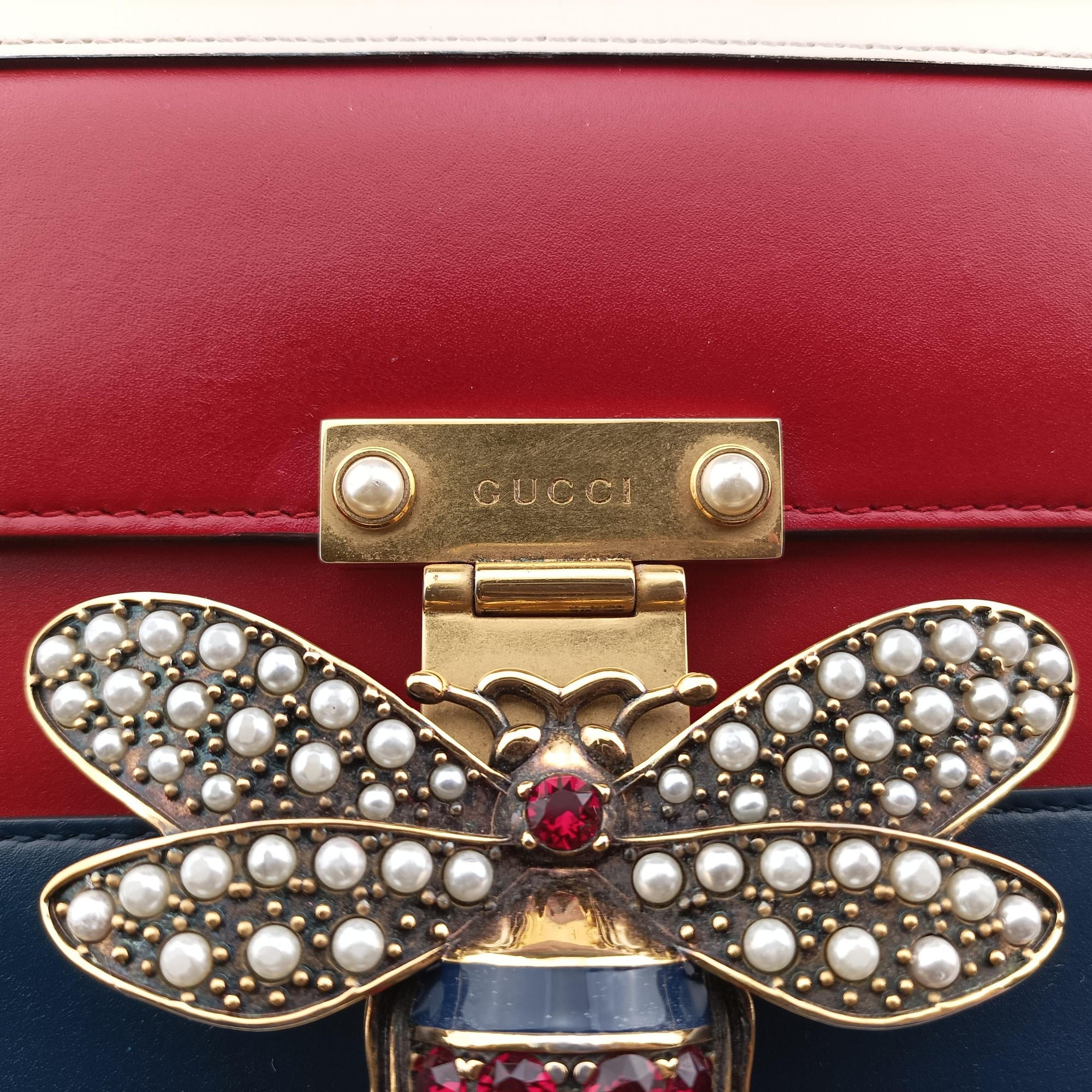 Queen Margaret White×Red×Blue×Pink Leather 476541 C023226076クイーン マーガレット ホワイト×レッド×ブルー×ピンク レザー 476541 C023226076