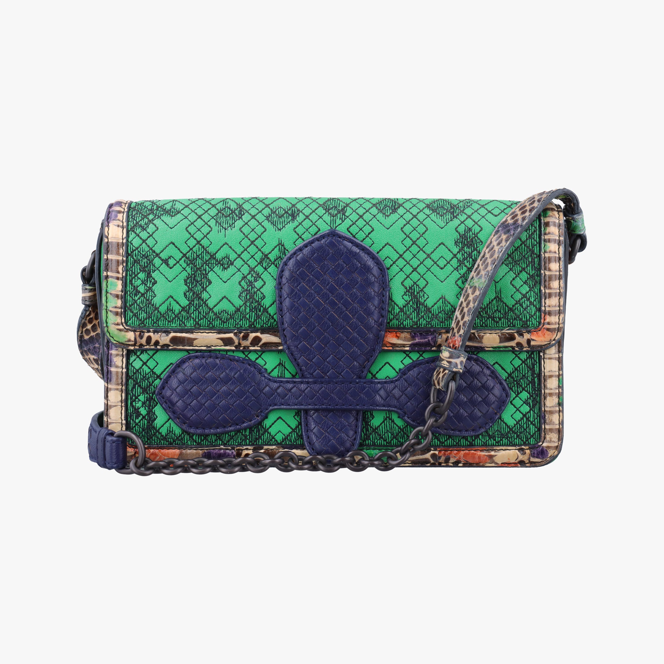intrecciato Green Leather x Snake skin B04506839Mイントレチャート グリーン×パープル×マルチ レザー×パイソン B04506839M
