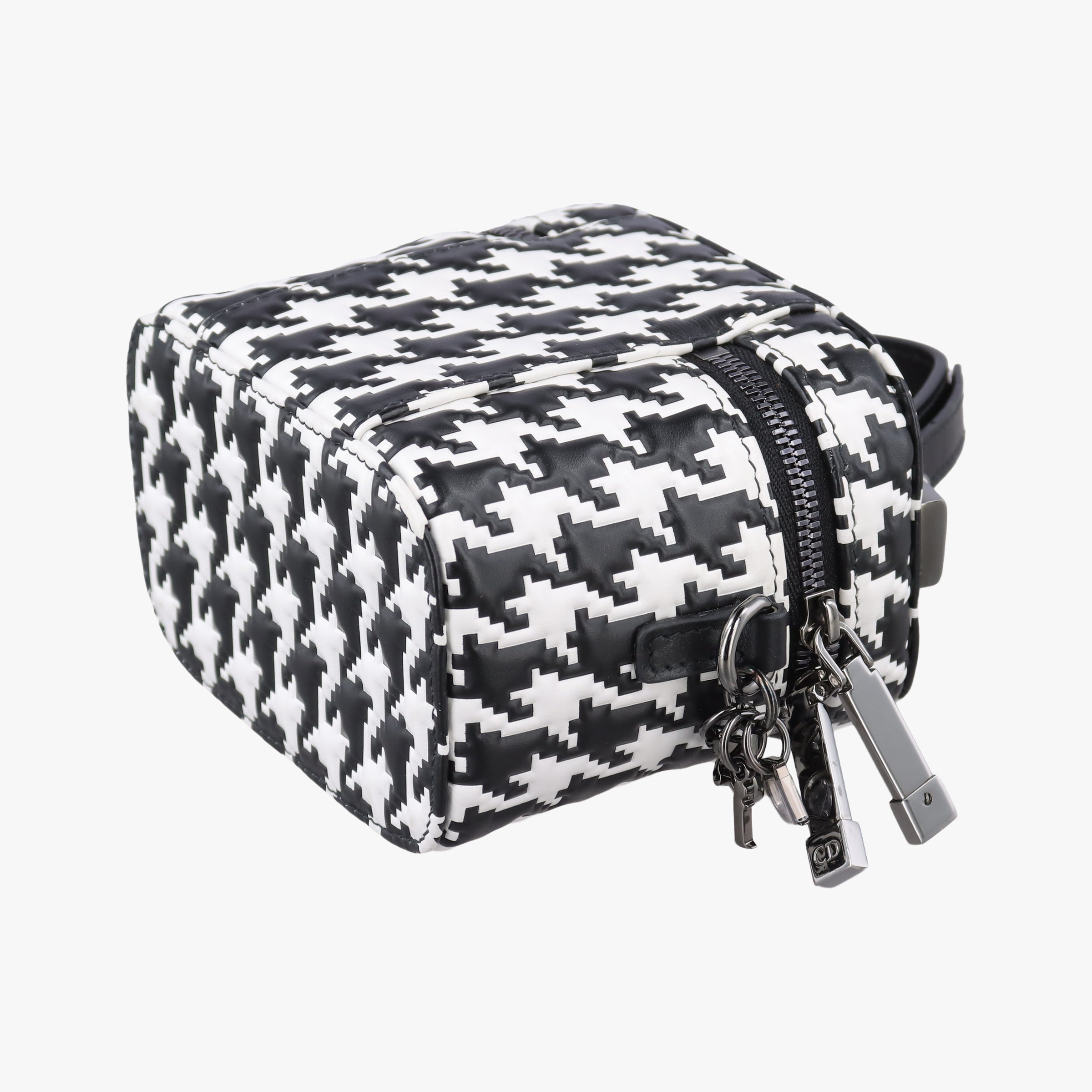 Houndstooth vanity bag Black and White Leather 56-MA-0272千鳥格子バニティバッグ ブラック×ホワイト レザー 56-MA-0272