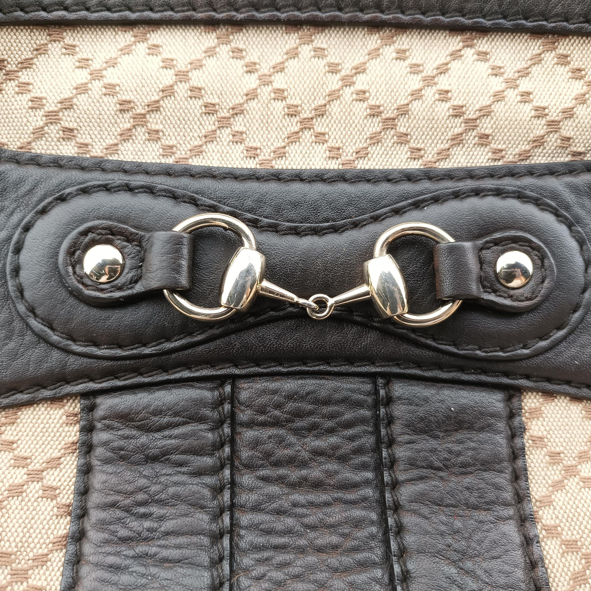 Horsebit Diamante Beige × Dark Brown Canvas×Leather 247286 B6612517ホースビット ディアマンテ ベージュ × ダークブラウン キャンバス×レザー 247286 B6612517