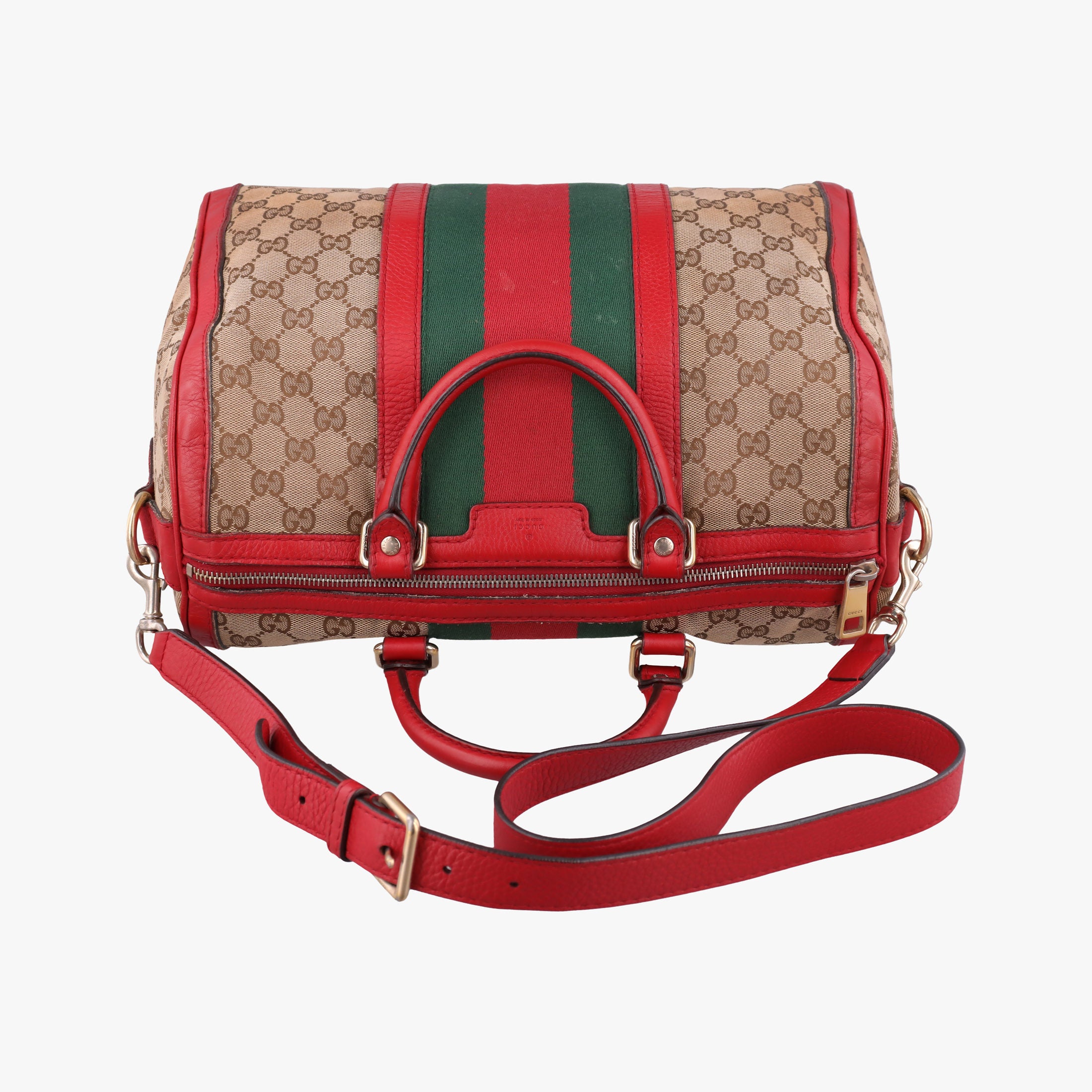 Sherry Line Beige×Red×Green canvas×leather 247205 A018136480シェリーライン ベージュ×レッド×グリーン キャンバス×レザー 247205 A018136480