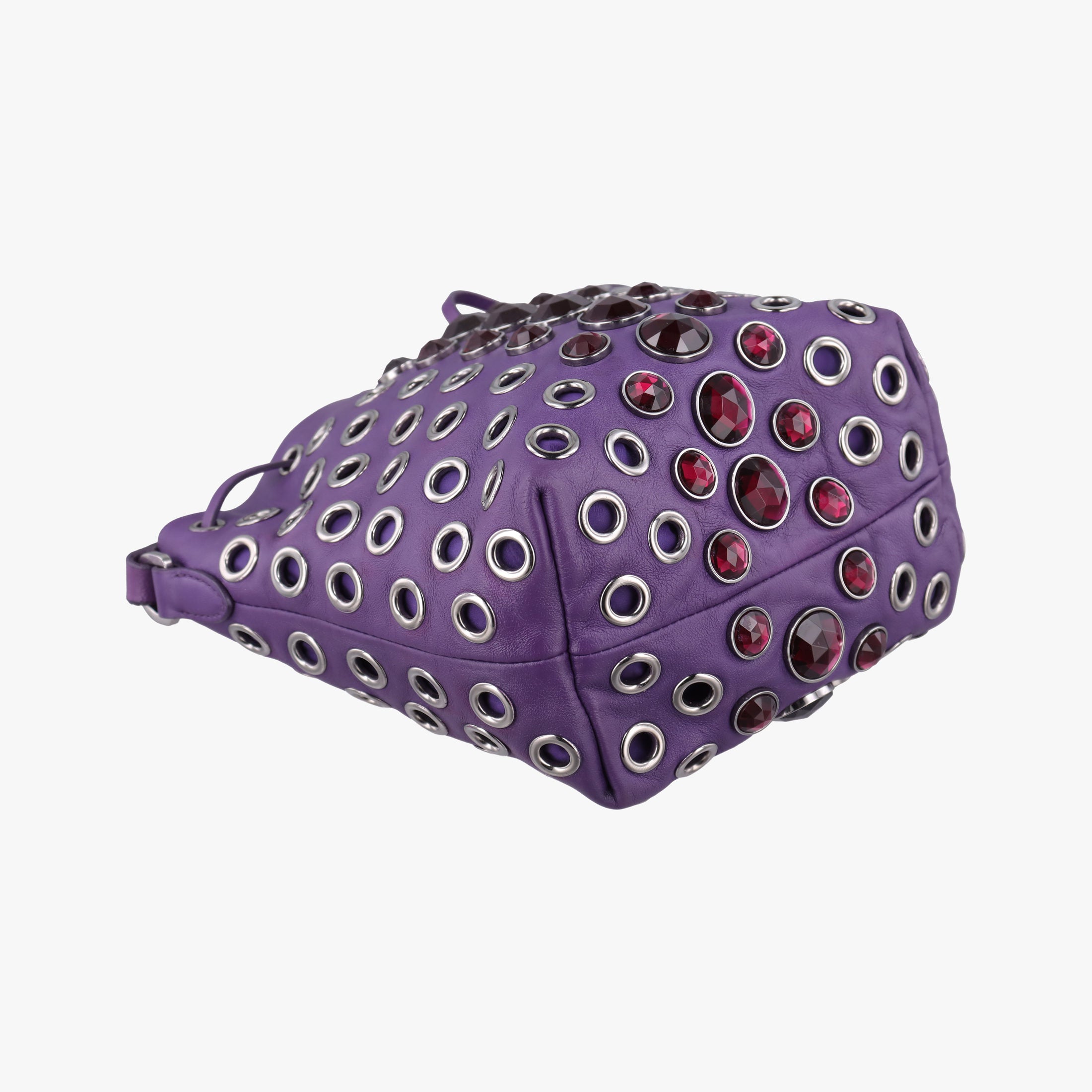 Grommet Mini Jewel Embellished Drawstring Bucket Purple lambskin 197/Bグロメットミニ ジュエルエンベリッシュド ドローストリング バケット パープル ラムスキン 197/B