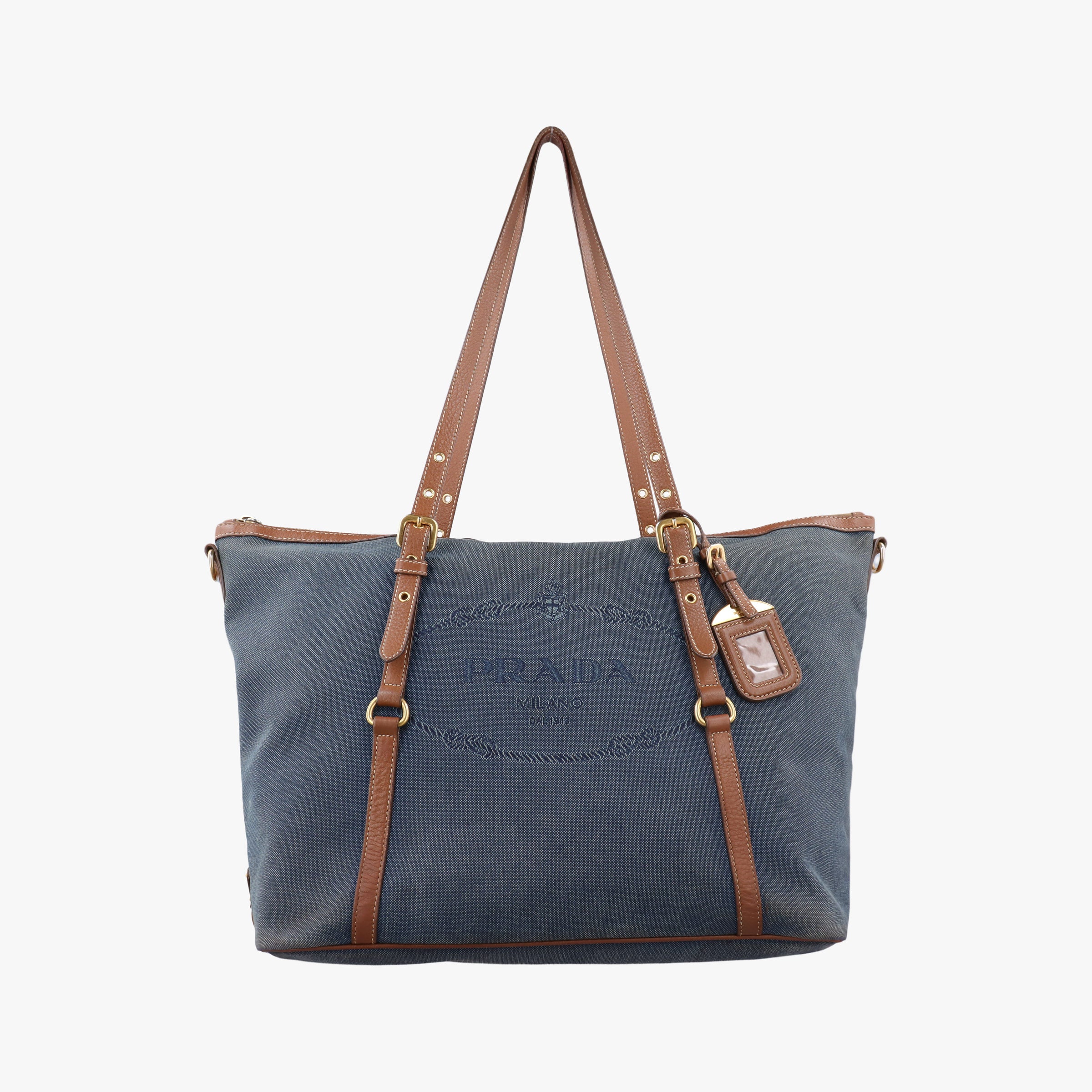 Logo Jacquard Blue × Brown Canvas × Leather BR4253 14ロゴジャガード ブルー × ブラウン キャンバス × レザー BR4253 14