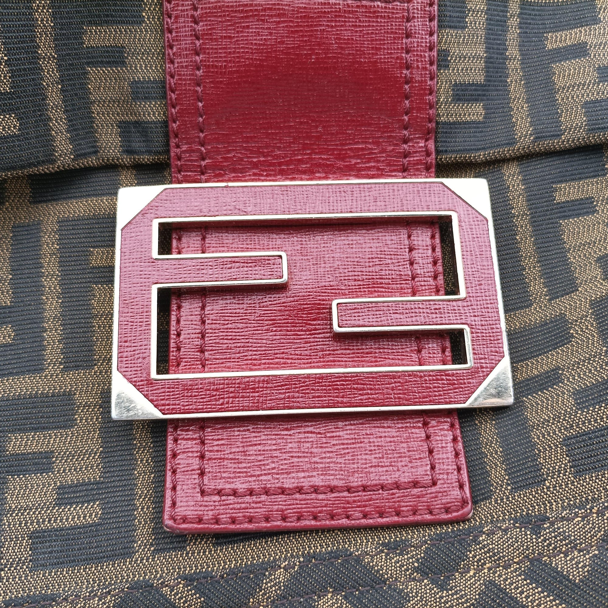 Baguette Zucchino Brown × Red canvas×leather 8BT180 8BT180-FQ8 119-2566マンマバケット ズッキーノ柄 ブラウン × レッド キャンバス×レザー 8BT180 8BT180-FQ8 119-2566