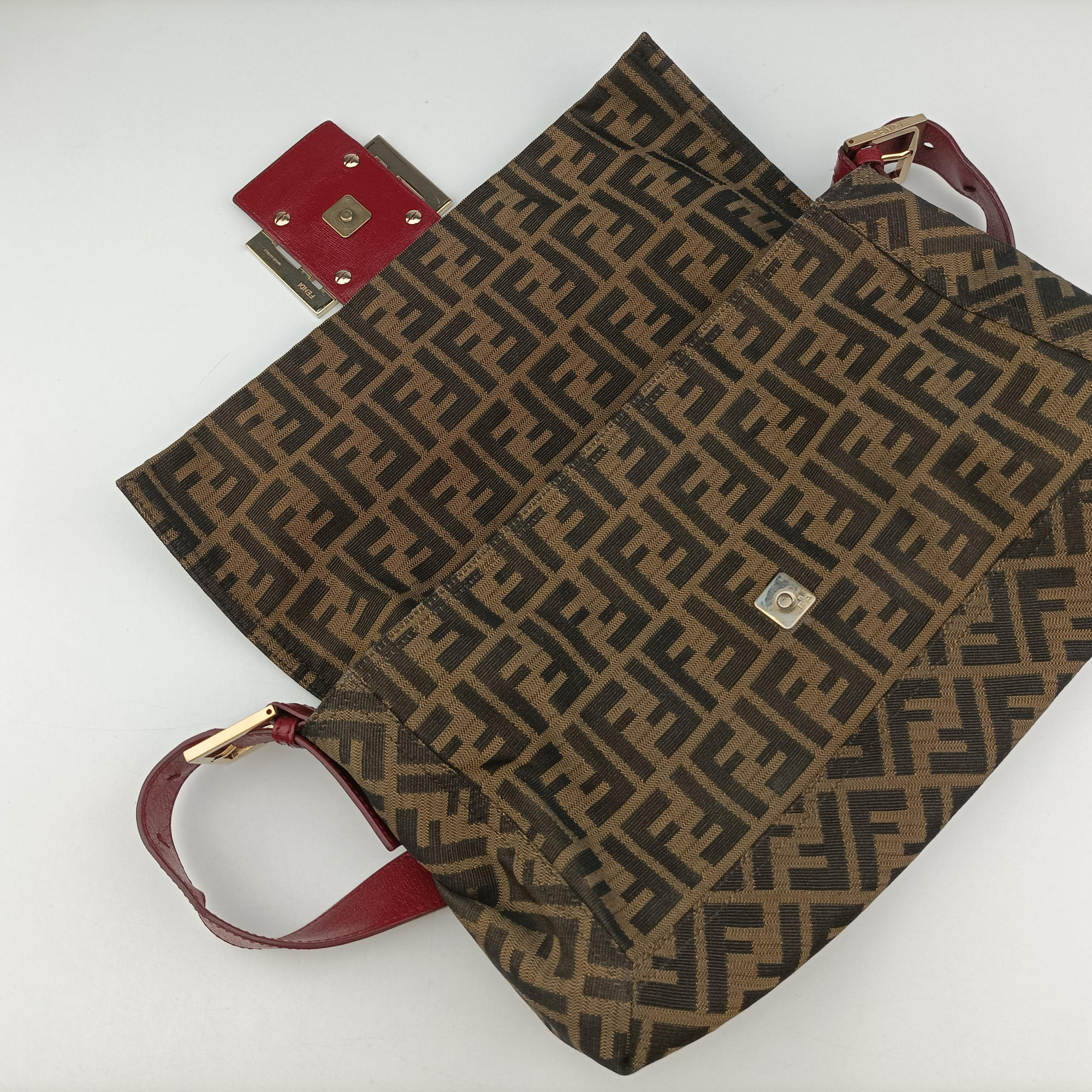 Baguette Zucchino Brown × Red canvas×leather 8BT180 8BT180-FQ8 119-2566マンマバケット ズッキーノ柄 ブラウン × レッド キャンバス×レザー 8BT180 8BT180-FQ8 119-2566