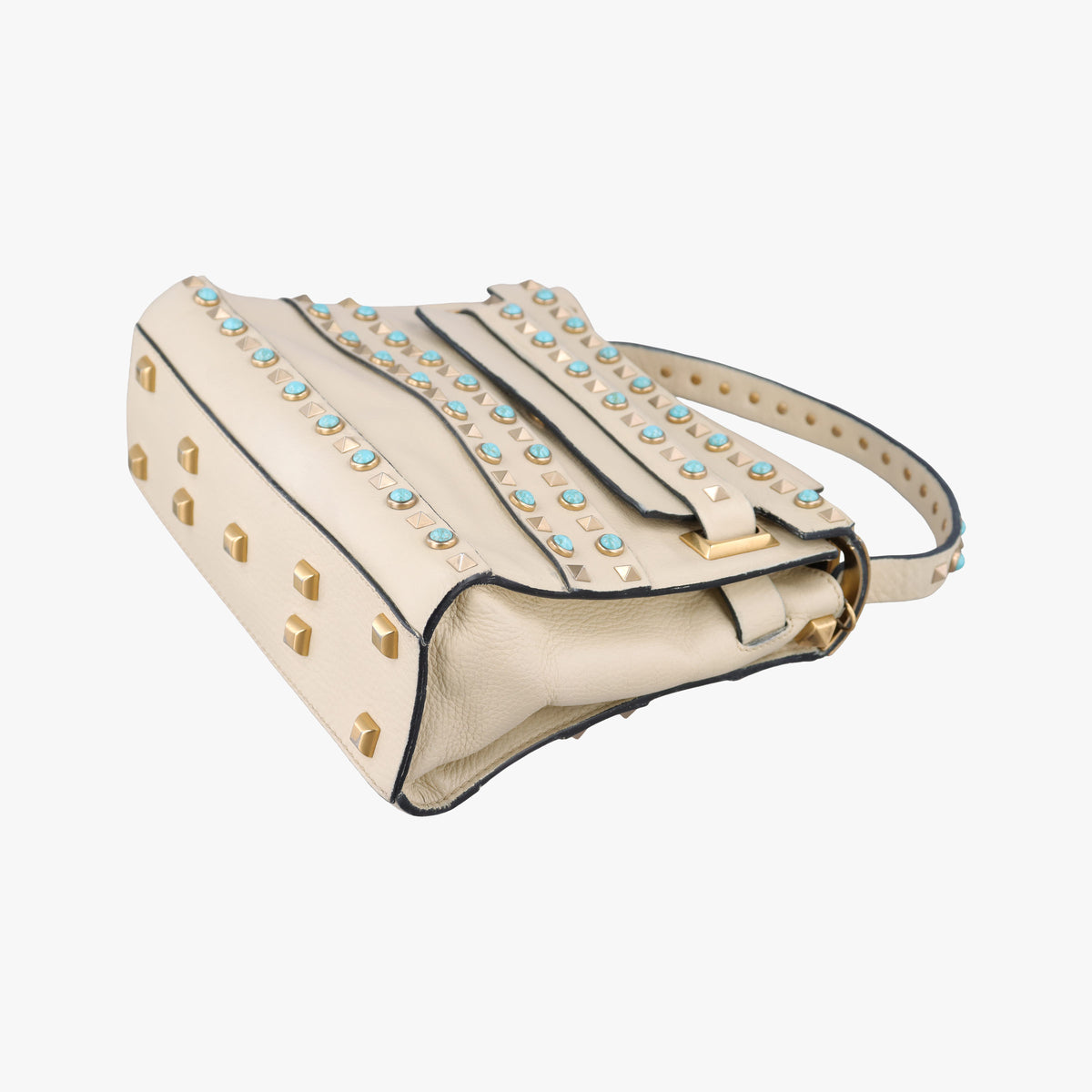 My Rockstud Rolling Flap Top Handle White Leather BL-K997VQ20マイ ロックスタッズ ローリング ホワイト レザー BL-K997VQ20