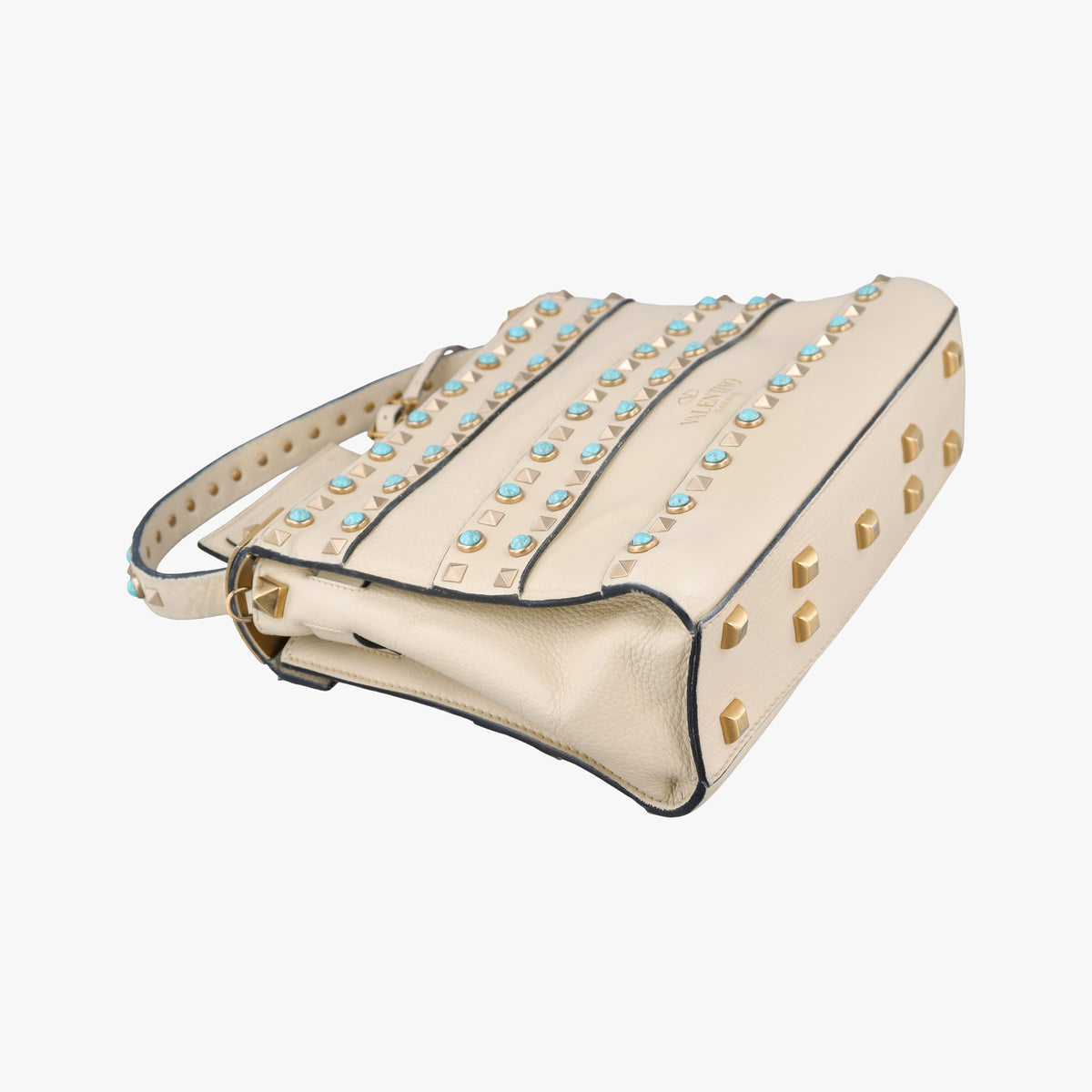 My Rockstud Rolling Flap Top Handle White Leather BL-K997VQ20マイ ロックスタッズ ローリング ホワイト レザー BL-K997VQ20