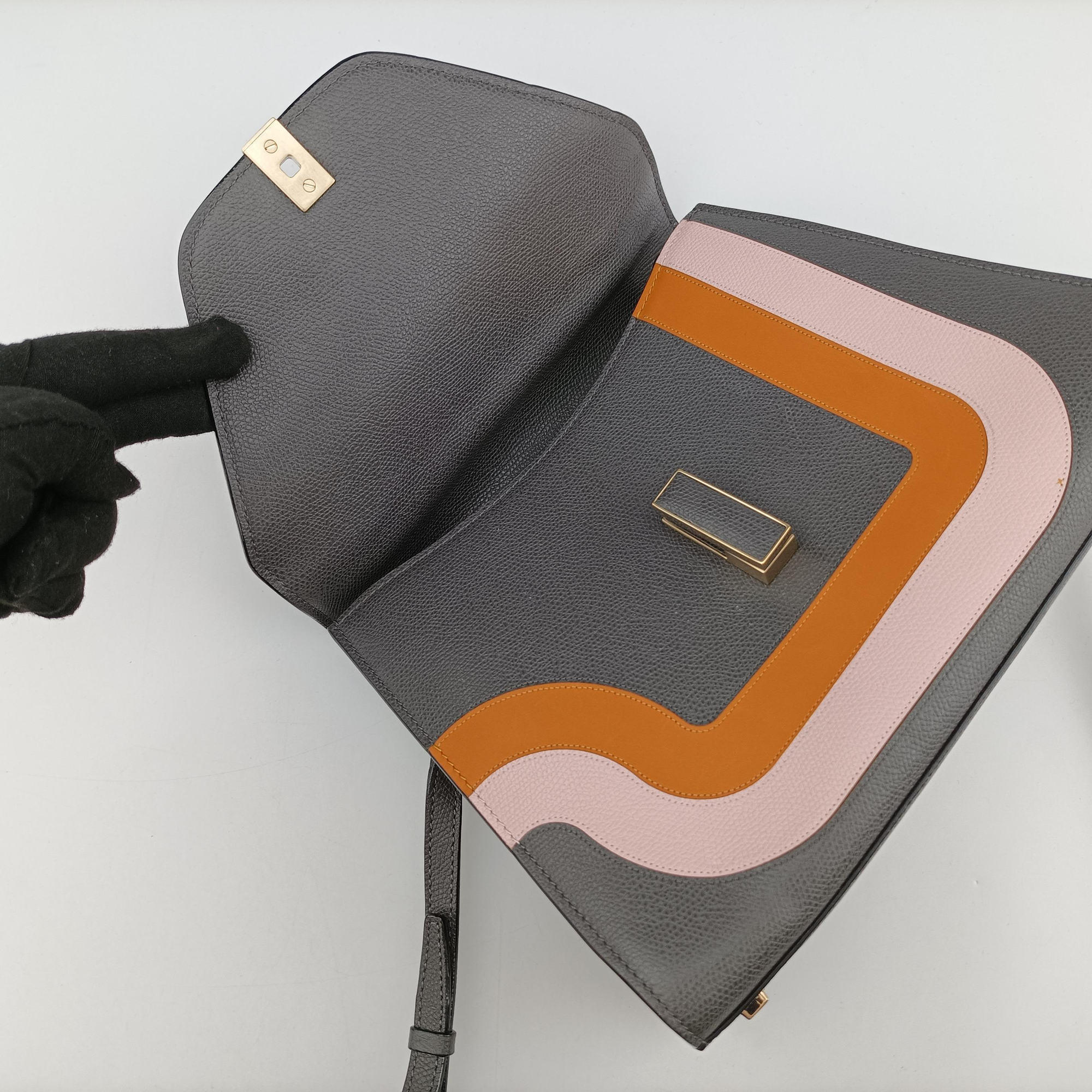 ISIDE Gray×orange×pink Leather N 444343イジイデ グレー×オレンジ×ピンク レザー N 444343
