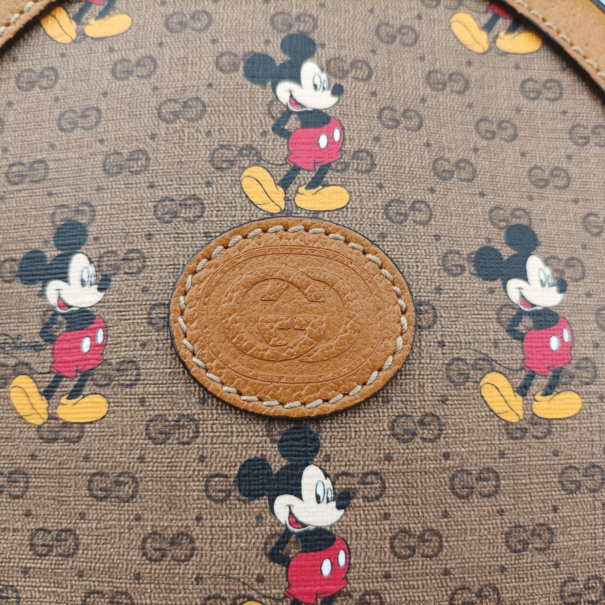 DISNEY Collaboration Mickey Mouse Brown×multicolor PVC coated canvas×leather 603938 A030912944ディズニーコラボ ミッキーマウス ブラウン×マルチ PVCコーティングキャンバス×レザー 603938 A030912944