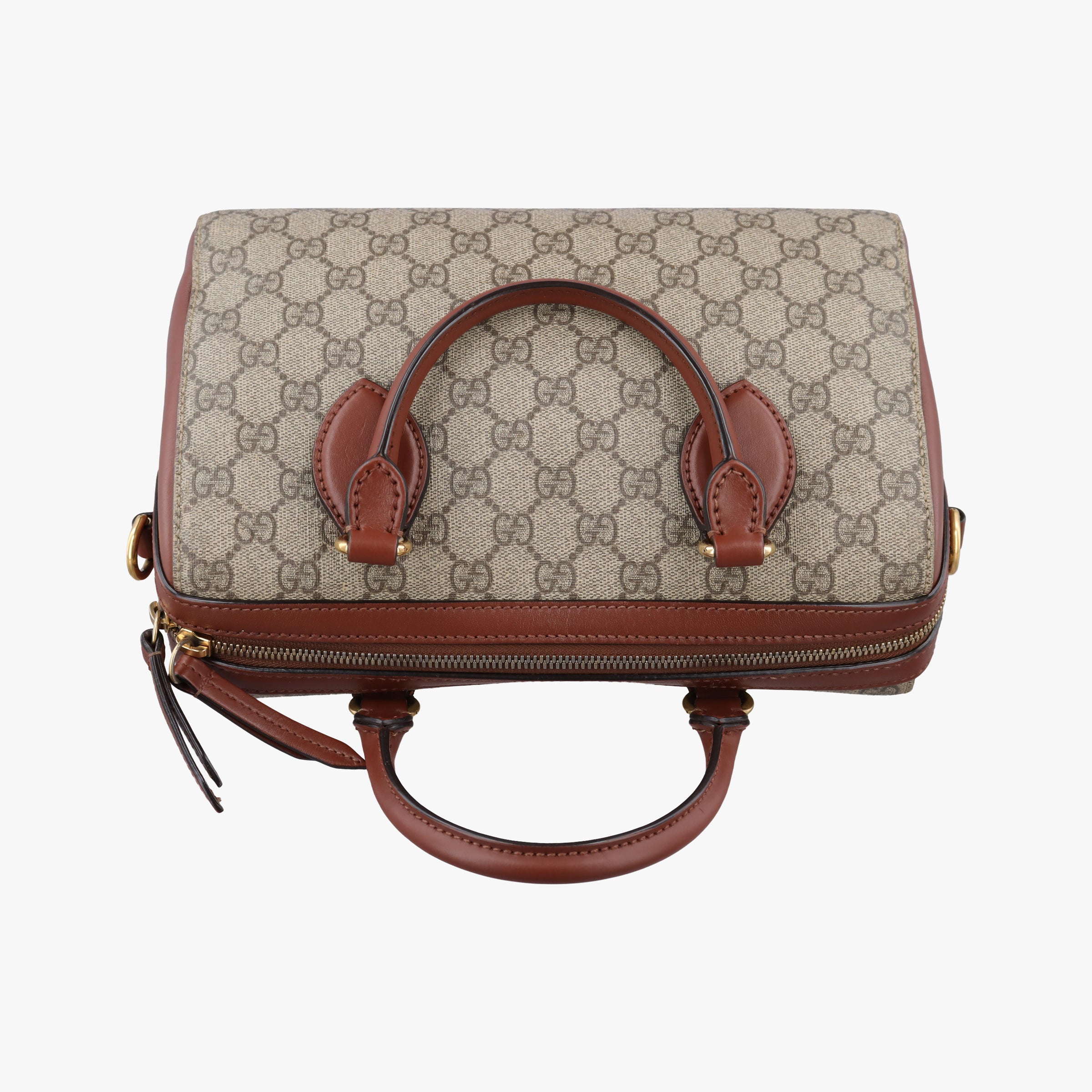 Vintage Gucci GG SUPREME beige×brown PVC coated canvas×Leather 409529 shoulderbag | stylenewstar