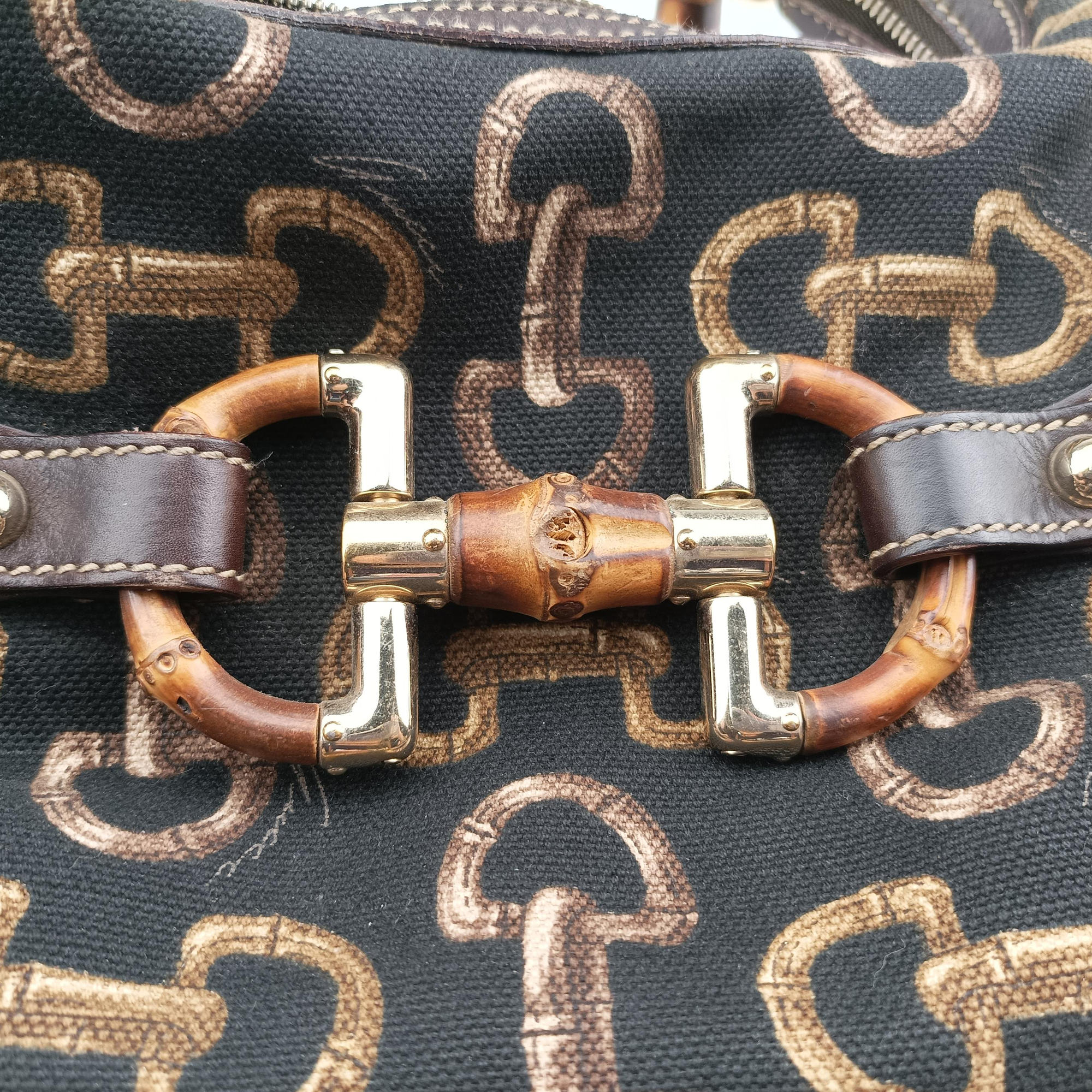 Amalfi bamboo Brown Canvas×Leather 154378 アマルフィ バンブー ブラウン キャンバス×レザー 154378
