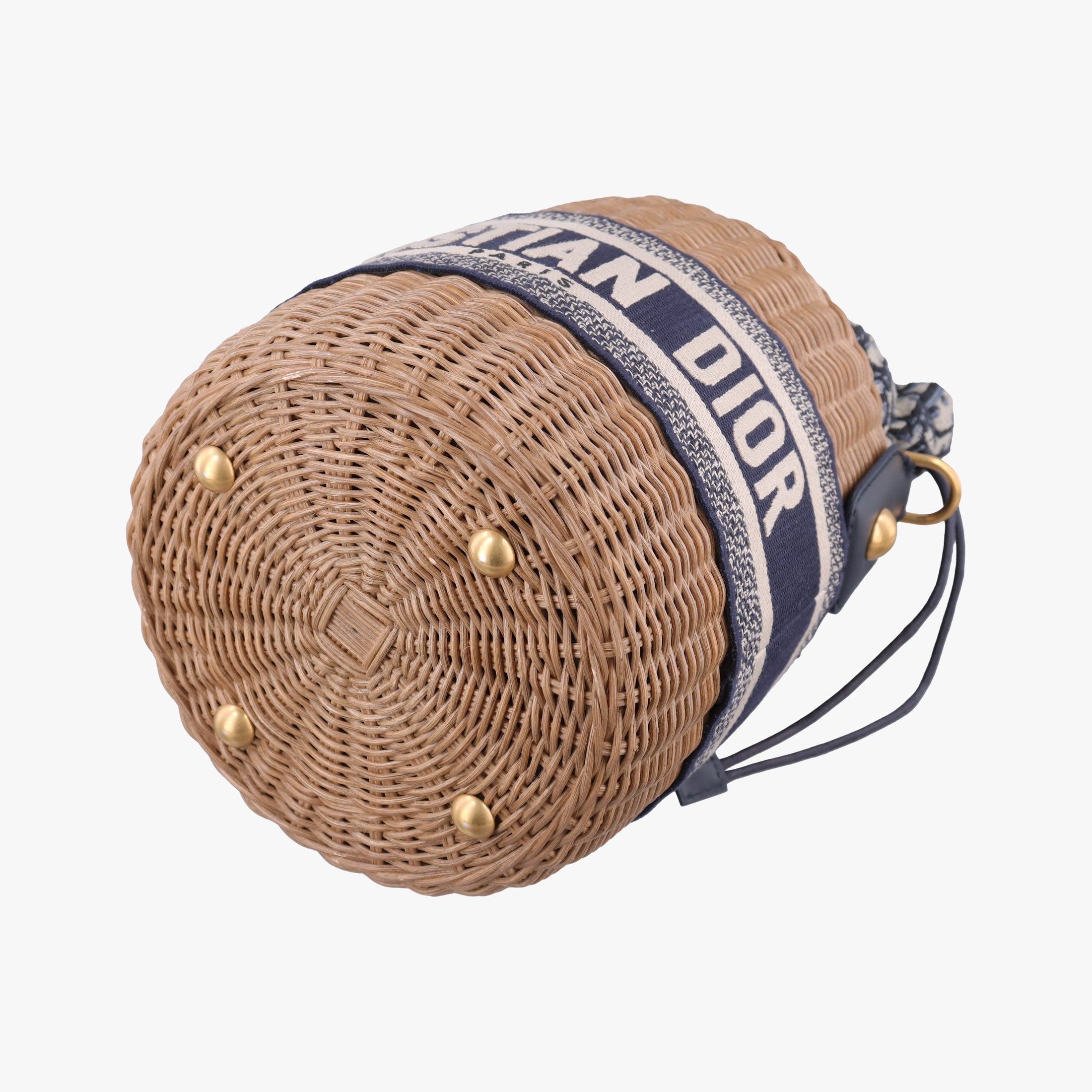Wicker Basket Beige×navy Natural wicker×Dior oblique jacquard 63-MA-0211ウィッカー バケット ベージュ×ネイビー ナチュラルウィッカー×ディオール オブリーク ジャカード 63-MA-0211