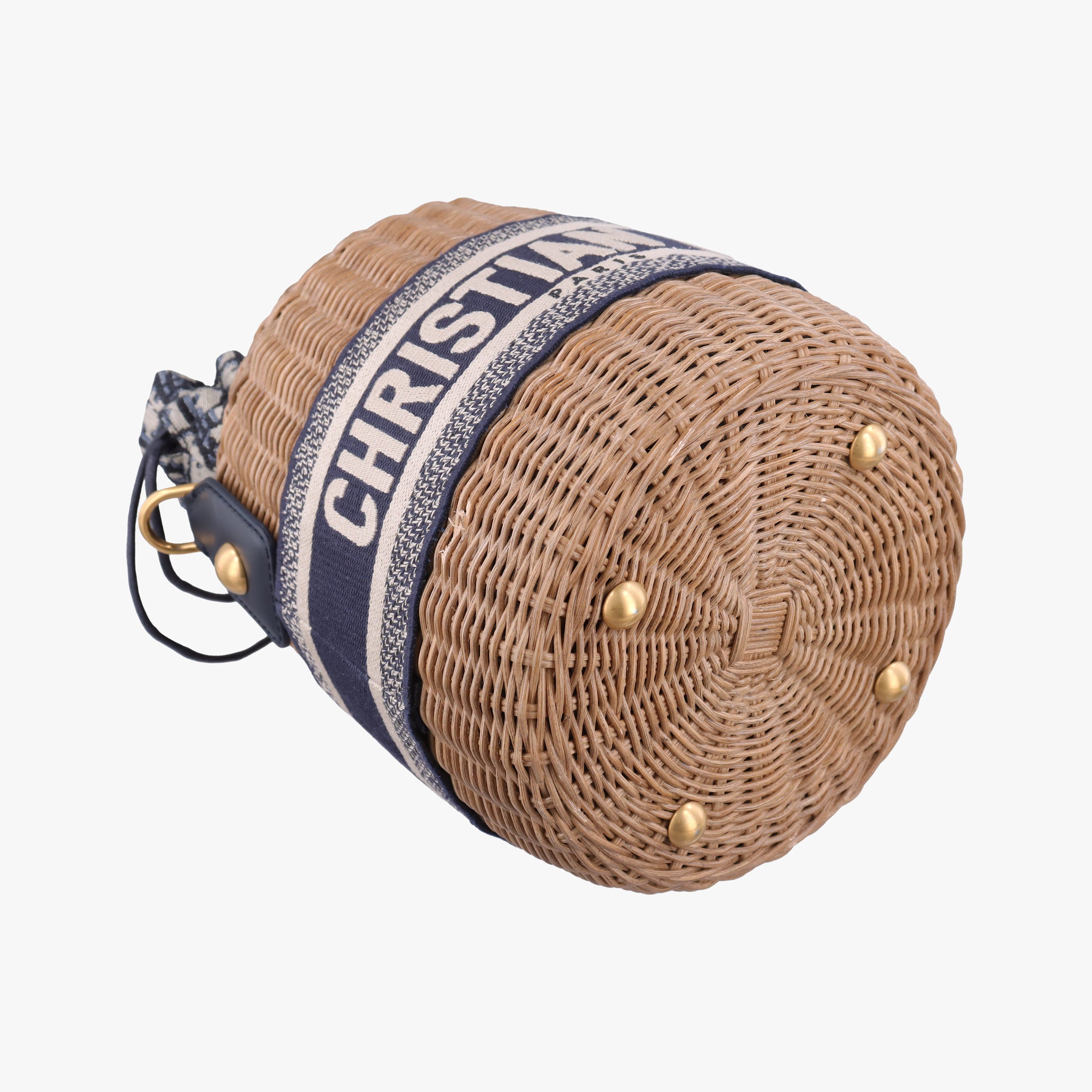 Wicker Basket Beige×navy Natural wicker×Dior oblique jacquard 63-MA-0211ウィッカー バケット ベージュ×ネイビー ナチュラルウィッカー×ディオール オブリーク ジャカード 63-MA-0211